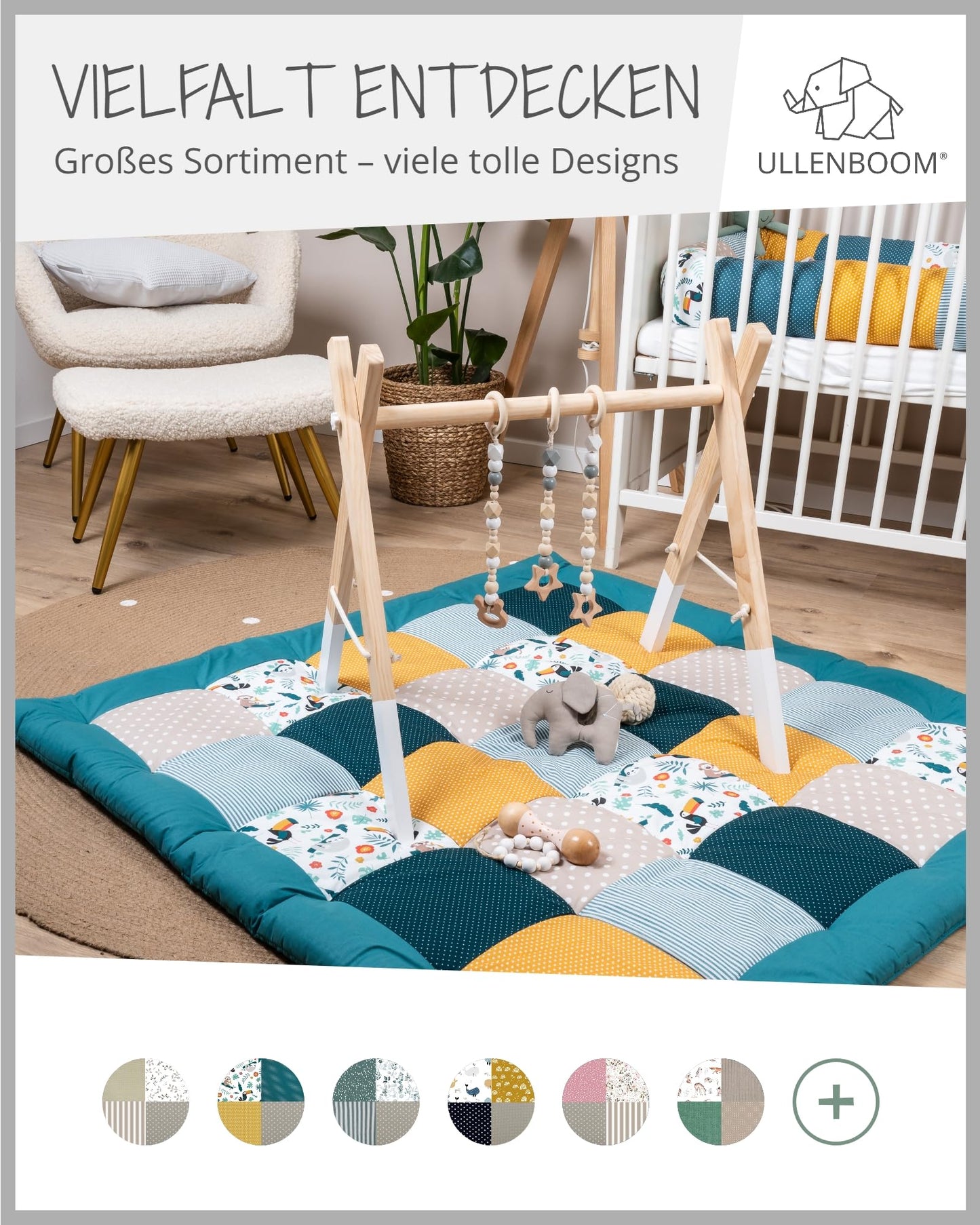 ULLENBOOM Krabbeldecke für Baby 100x100 cm, 100% OEKO-TEX Materialien, Made in EU, Dick & weich gepolstert, Sandblume - ideal als Babydecke, Laufgittereinlage & Spieldecke Baby