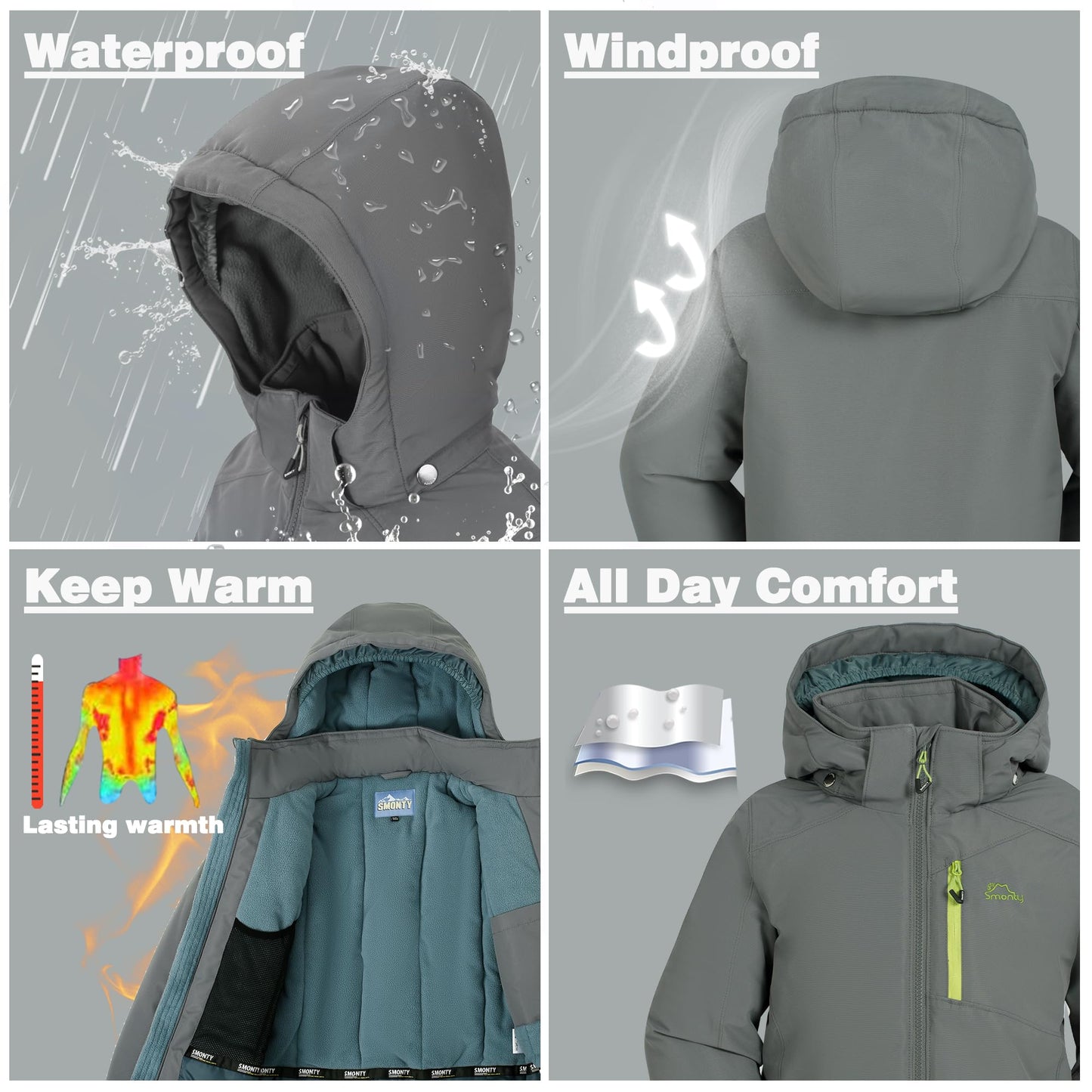 SMONTY SNOWER Boys' Snowsuit with Removable Hood, Ski Suit, Extra Warm, Winter Suit