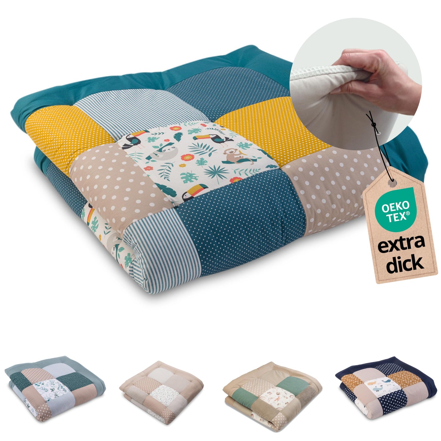 ULLENBOOM Krabbeldecke für Baby 100x100 cm, 100% OEKO-TEX Materialien, Made in EU, Dick & weich gepolstert, Sandblume - ideal als Babydecke, Laufgittereinlage & Spieldecke Baby - Meloni2