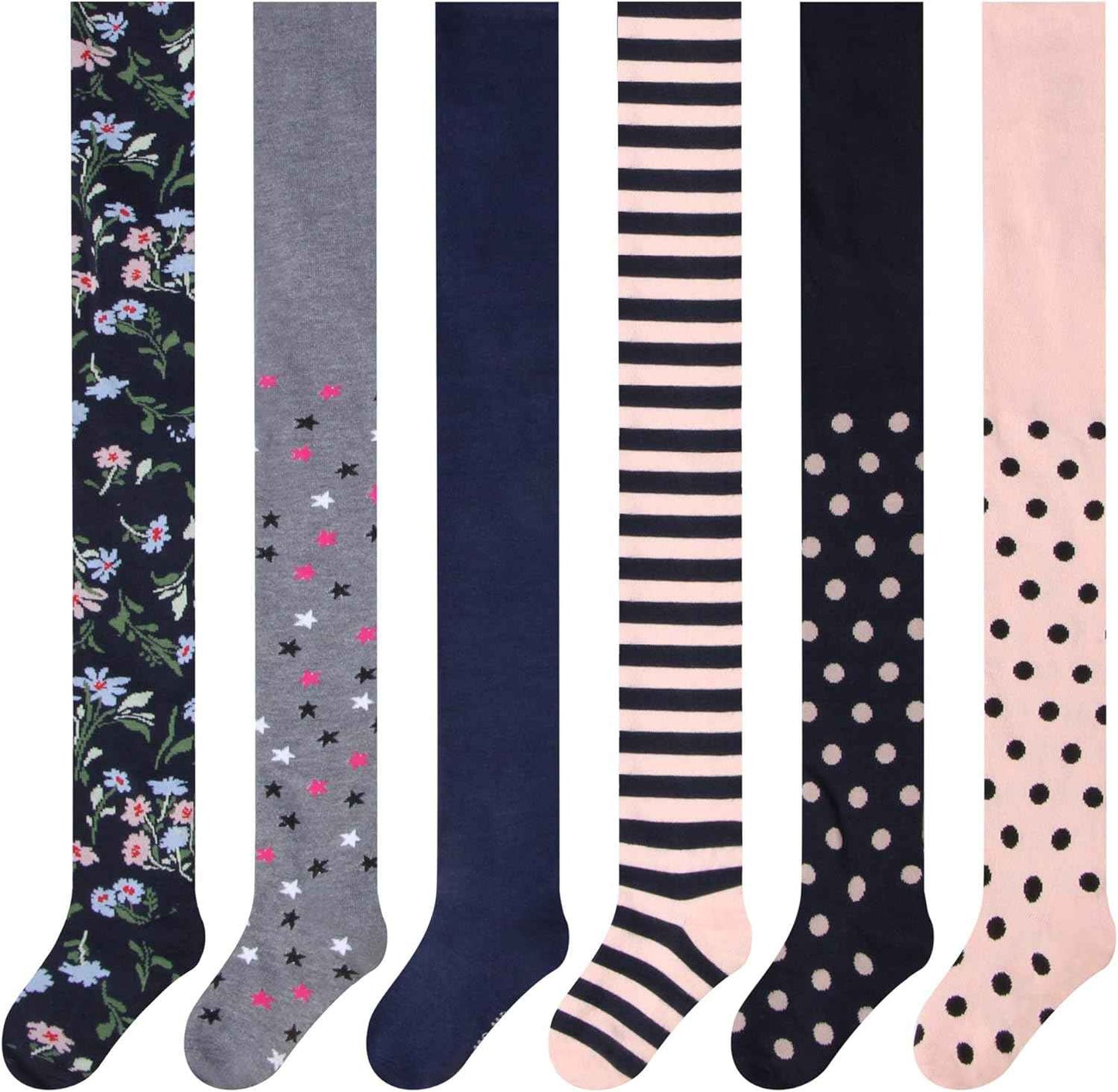 L&K-II 27257 Children's Tights, Girls' Tights, Baby Tights for Girls, Flowers, Dots, Stripes Pattern, Set of 6