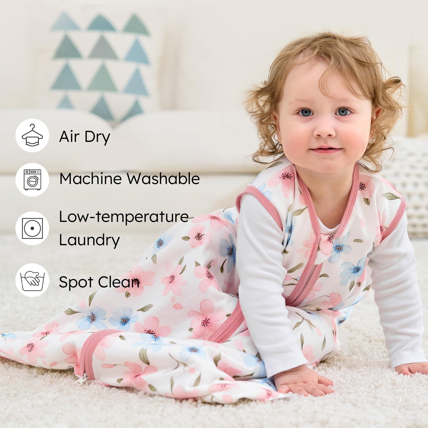 FIEMOL Baby Sleeping Bag 2.5 Tog 0-6 Months, Winter Cotton Newborn Baby Sleeping Bag, Wearable Blanket for Infants and Toddlers, 2-Way Zip Sleeping Bag, 67 cm, Rainbow