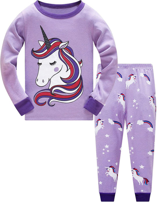 TEDD Girls' Pyjamas, Cotton, Cute, Unicorn, Long Sleeves, Two-Piece Pyjamas Set, Kids’ Sleepwear, Winter, Christmas, Sizes 1-12 Years