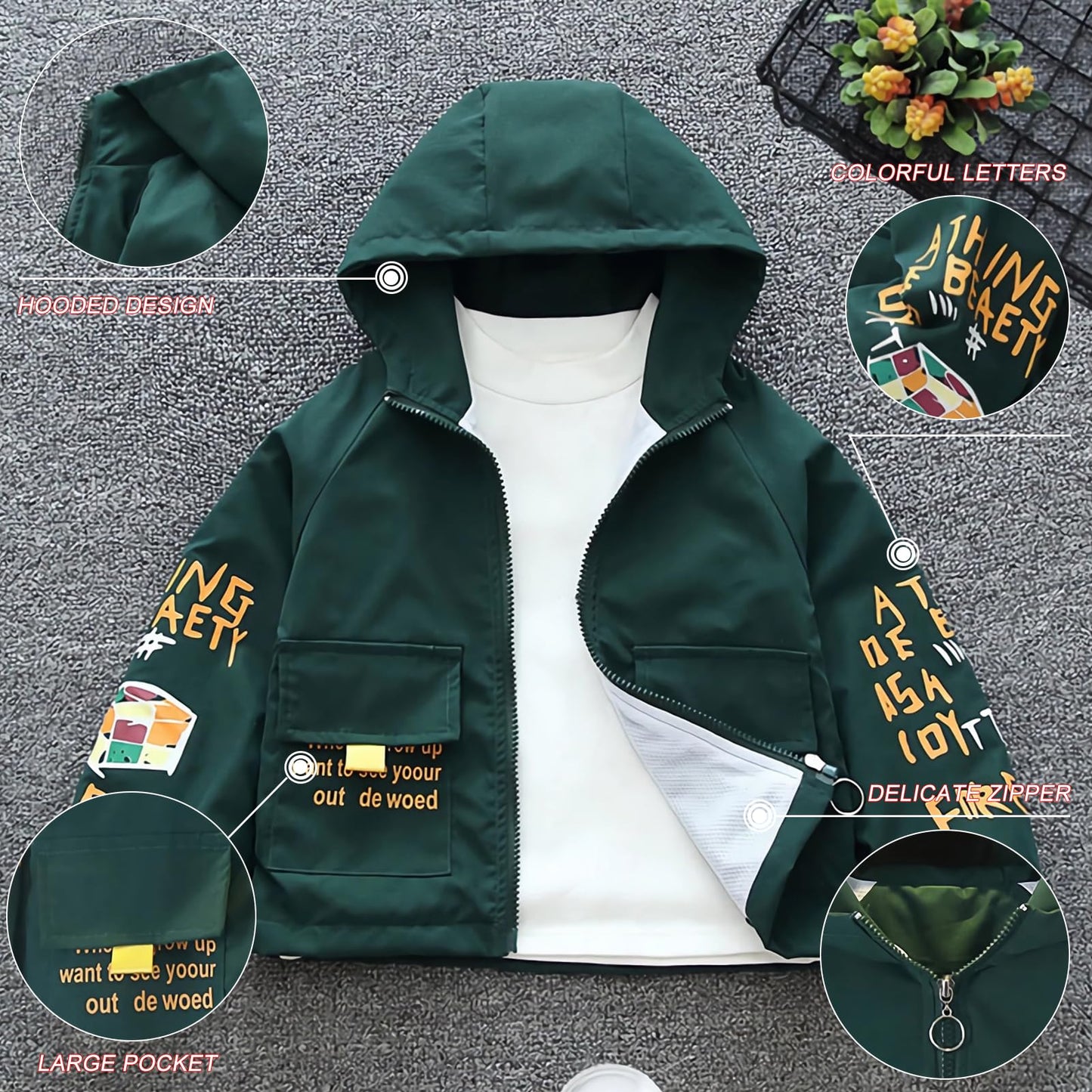L SERVER Transition Jacket Boys Windbreaker with Hood Fashion Trench Coat Children Lightweight Windbreaker Outdoor Jacket for Spring and Autumn
