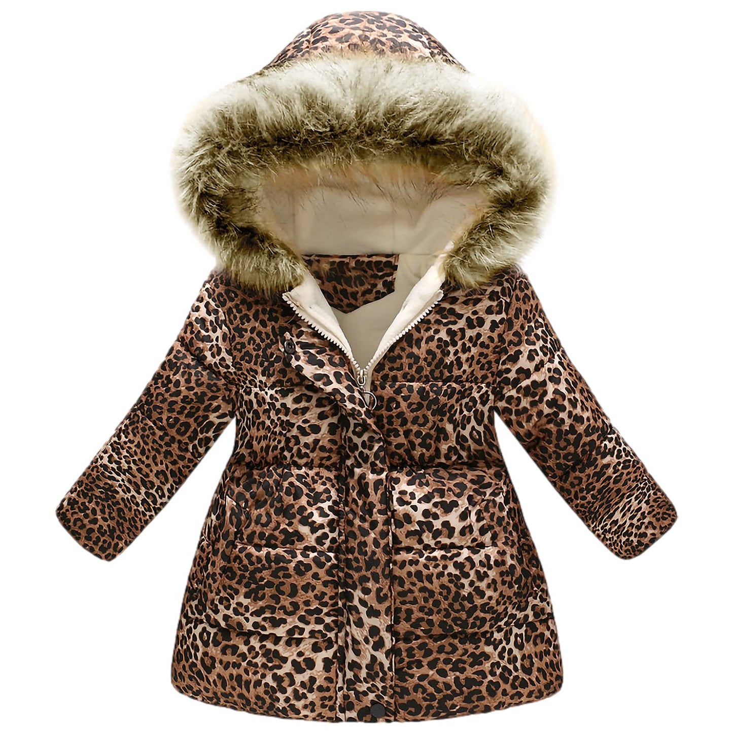 amropi Girls' Floral Winter Jacket with Fur Hood Warm Winter Coat Children's Jacket for 2-10 Years