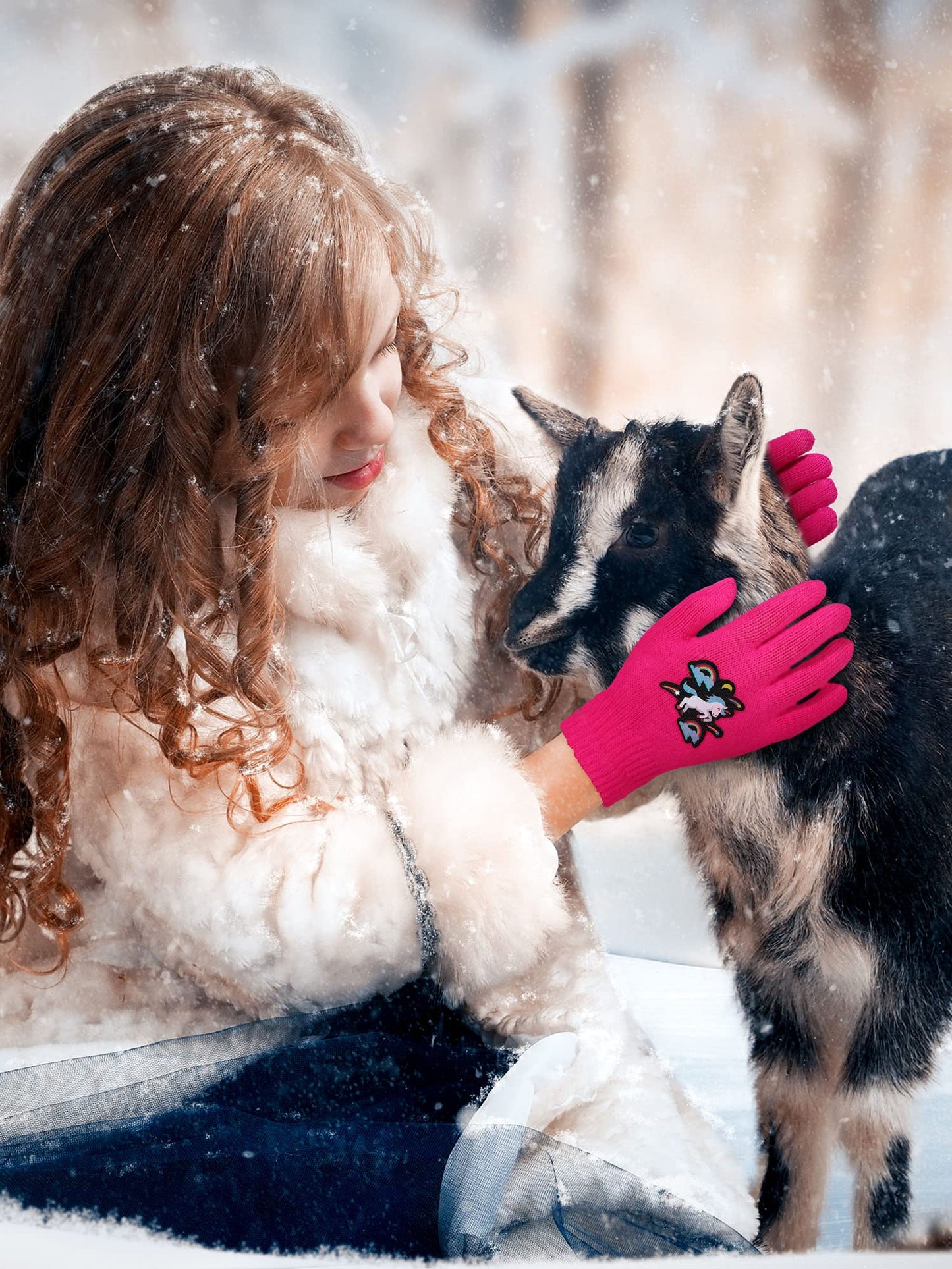 Geyoga 3 Pairs of Children's Full Finger Knitted Gloves Winter Unicorn Mittens for Boys Girls Aged 4-10