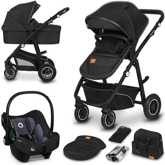 LIONELO BIANKA Children's Pushchair 3-in-1 (22 kg) Baby Carrycot (9 kg) Baby Seat (13 kg), Foldable, Travel System, Backrest Adjustment, Wheels 360o Shock Absorber, Hood XXL