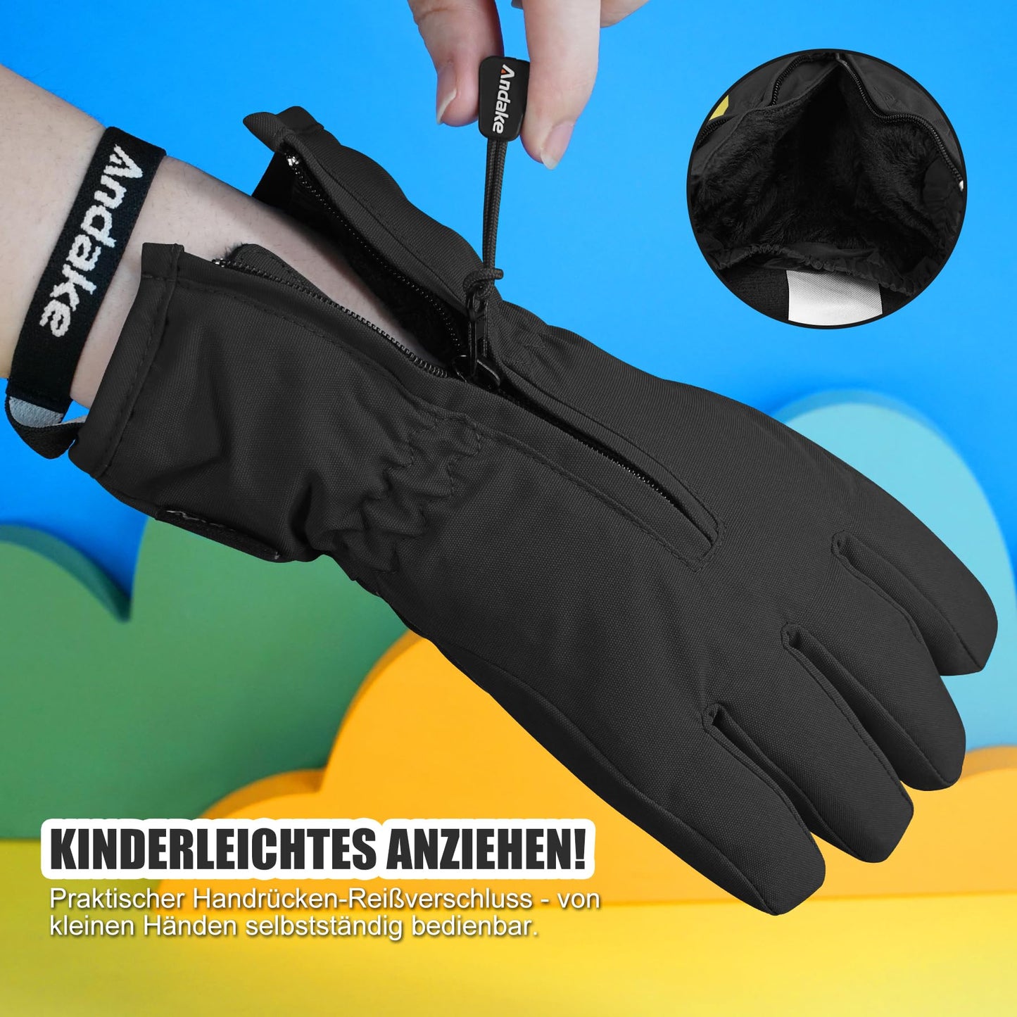 Andake Children's gloves, windproof, waterproof, warm winter gloves, skiing, outdoor sports, riding gloves, boys and girls
