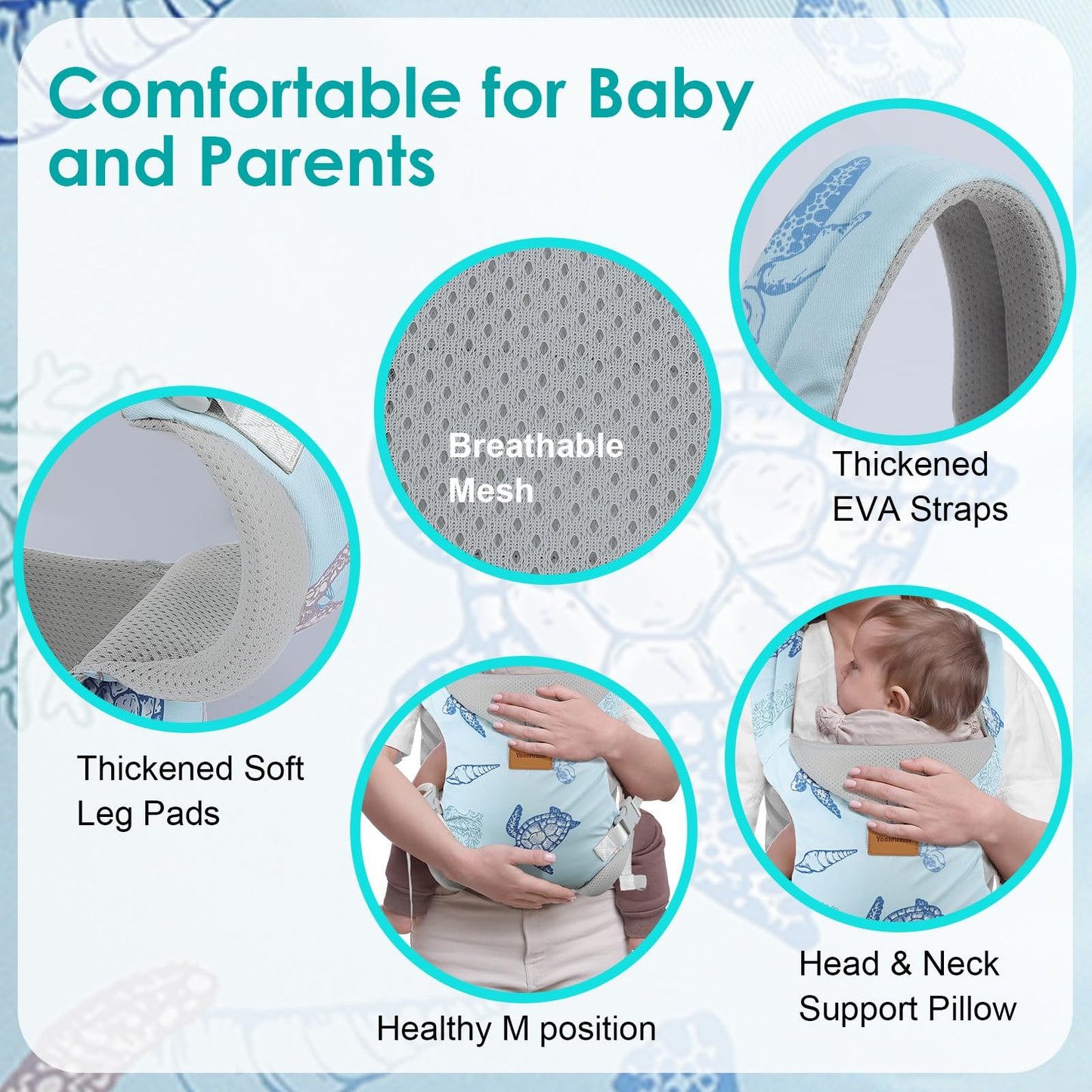 YooxArmor Babytrage für Neugeborene ab Geburt,Ergonomische gemütlich und leichtgewichtig Babybauchtrage mit Nackenstütze,Rückentrage Baby-Tragetasche Geeignet für 3-30 kg