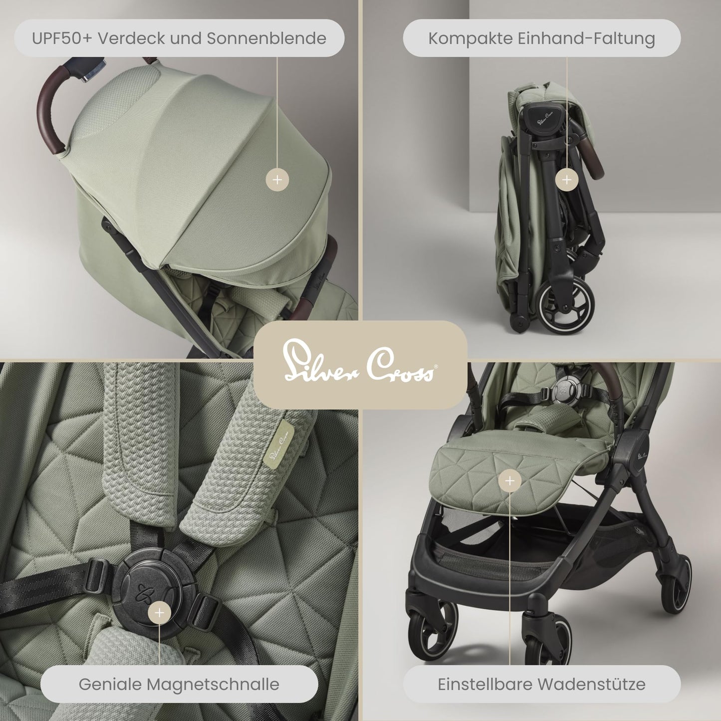 Silver Cross | Clic Compact Stroller | Travel Stroller | Foldable & Lightweight Stroller | Cabin Size | Newborn - 4 Years | Almond
