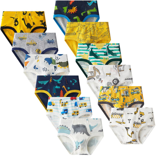 Domee Jungen Unterhosen Slip Unterwäsche Schlüpfer Baumwolle Dinosaurier-Druck 12er-Pack