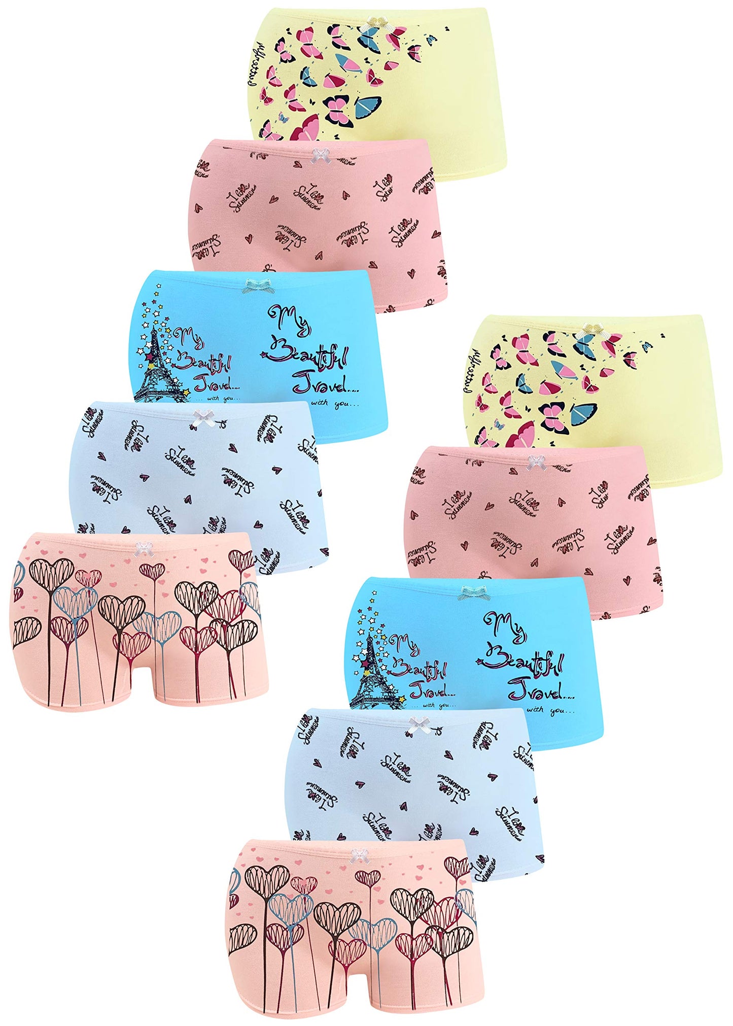 LOREZA ® 10er Pack Mädchen Pantys Boxershorts Unterwäsche aus Baumwolle - Gr. 92-170