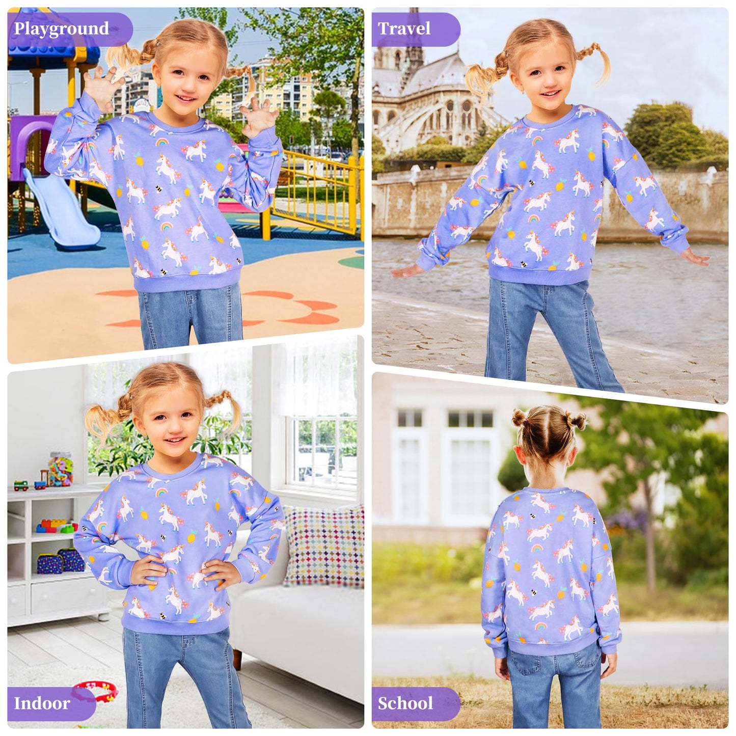 Baogaier Sweatshirt Mädchen Pullover Baumwolle Leichtgewicht Casual Sport Langarmshirt Pailletten Pelzig Tierdruck Kinder Kleidung Langarm Rundhalsausschnitt Tops 2-7 Jahre, Gr.92-122