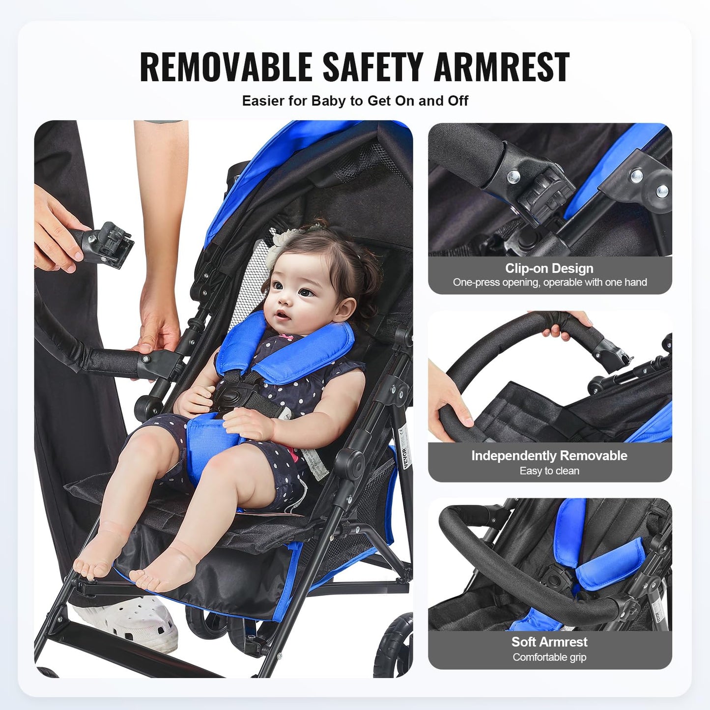 VEVOR Leichter Kinderwagen, kompakt, einfach zusammenklappbar, mit verstellbarer Rückenlehne, Rahmen aus Karbonstahl, großer Aufbewahrungskorb, Kinderwagen mit Schirm für Reisen und mehr, Schwarz/Pink - Meloni2