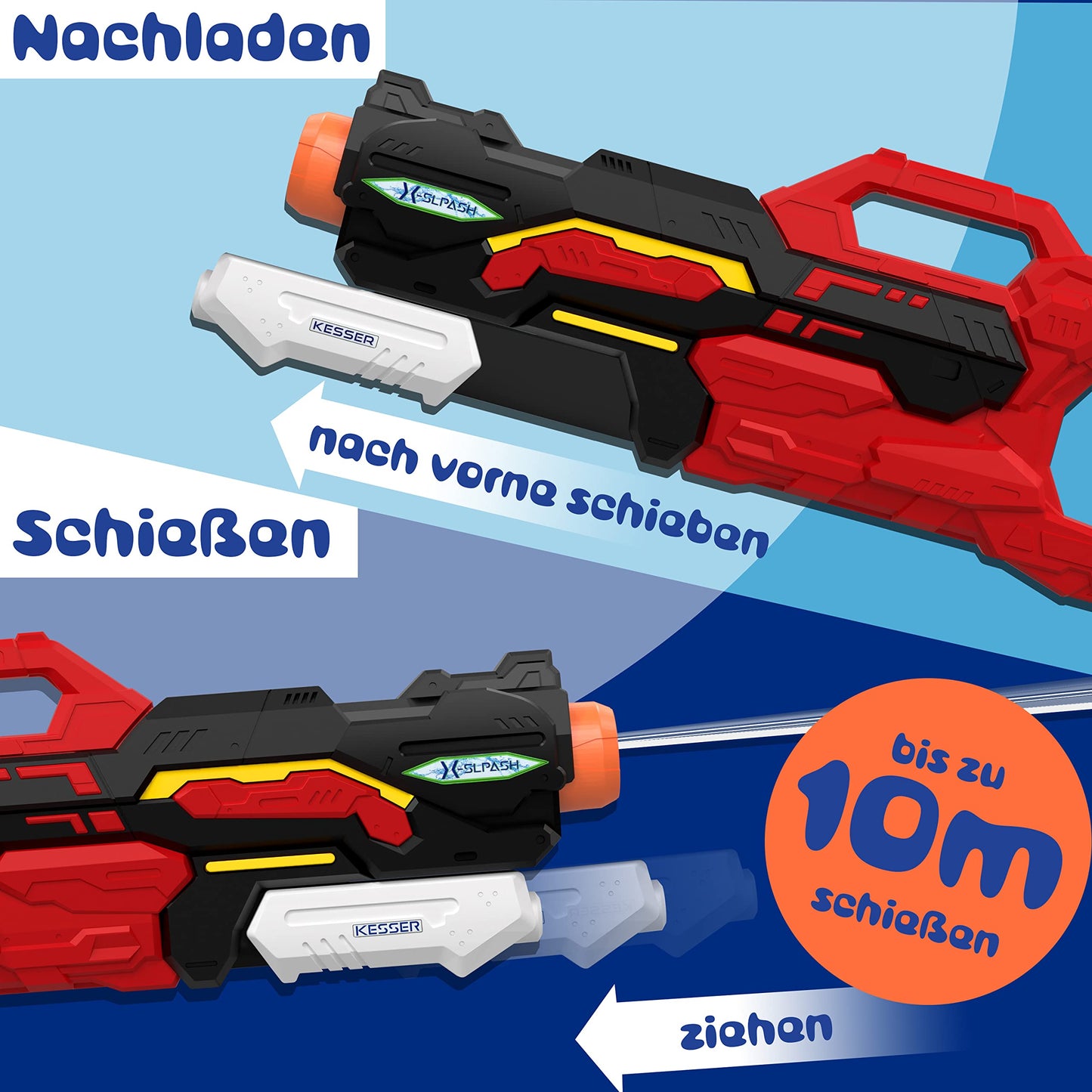KESSER® Wasserpistole 2er Set Wasserpistolen Spritzpistolen Reichweite 10-11 Meter, Fassungsvermögen 1500ml Wasserspaß Strand Spielzeug im Freien für Kinder und Erwachsene Strandpool, Blau/Weiß