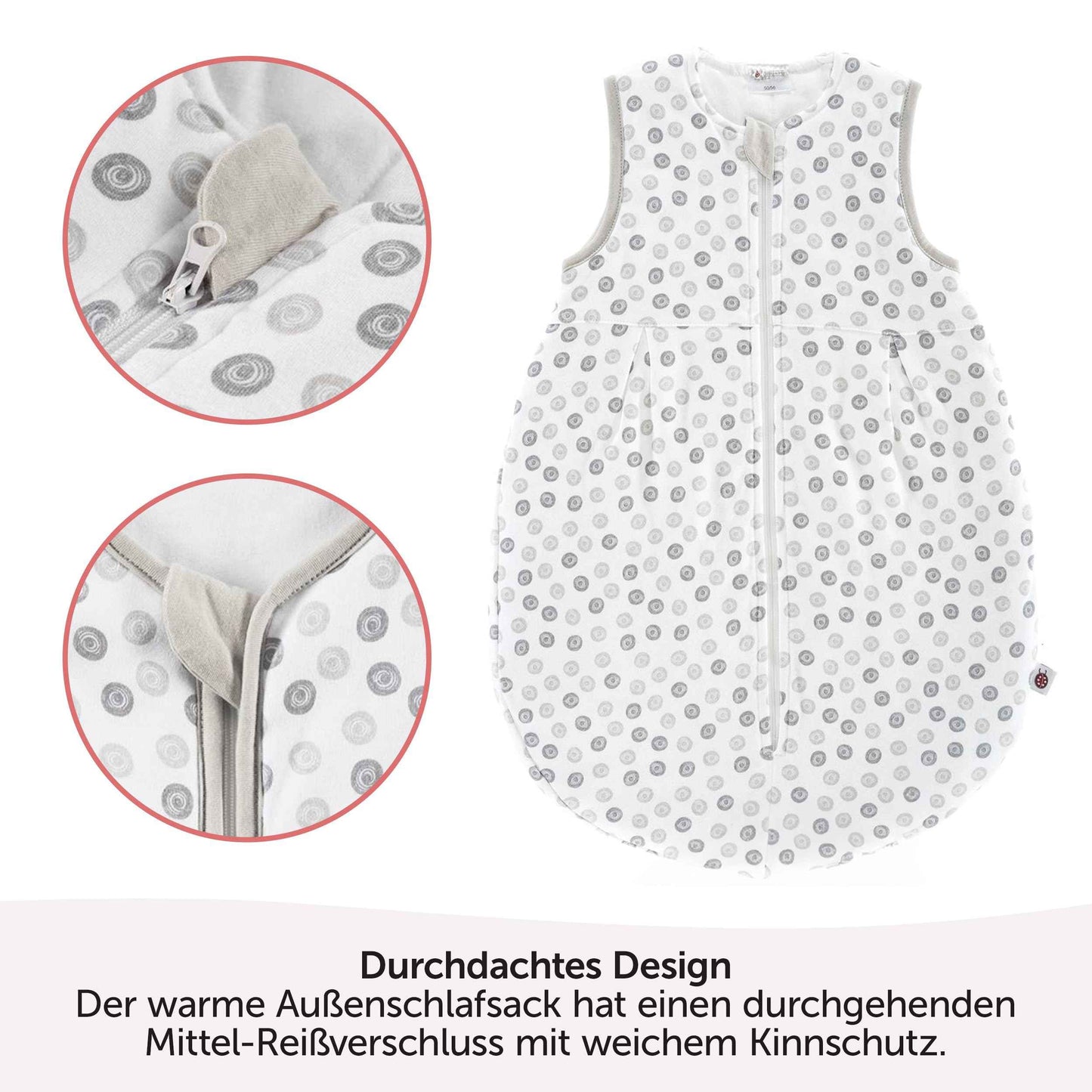 Coconette Circle All-Year Baby Sleeping Bag - 2-Piece: Long-sleeved inner bag and lined outer bag for summer and winter. 100 % cotton. White