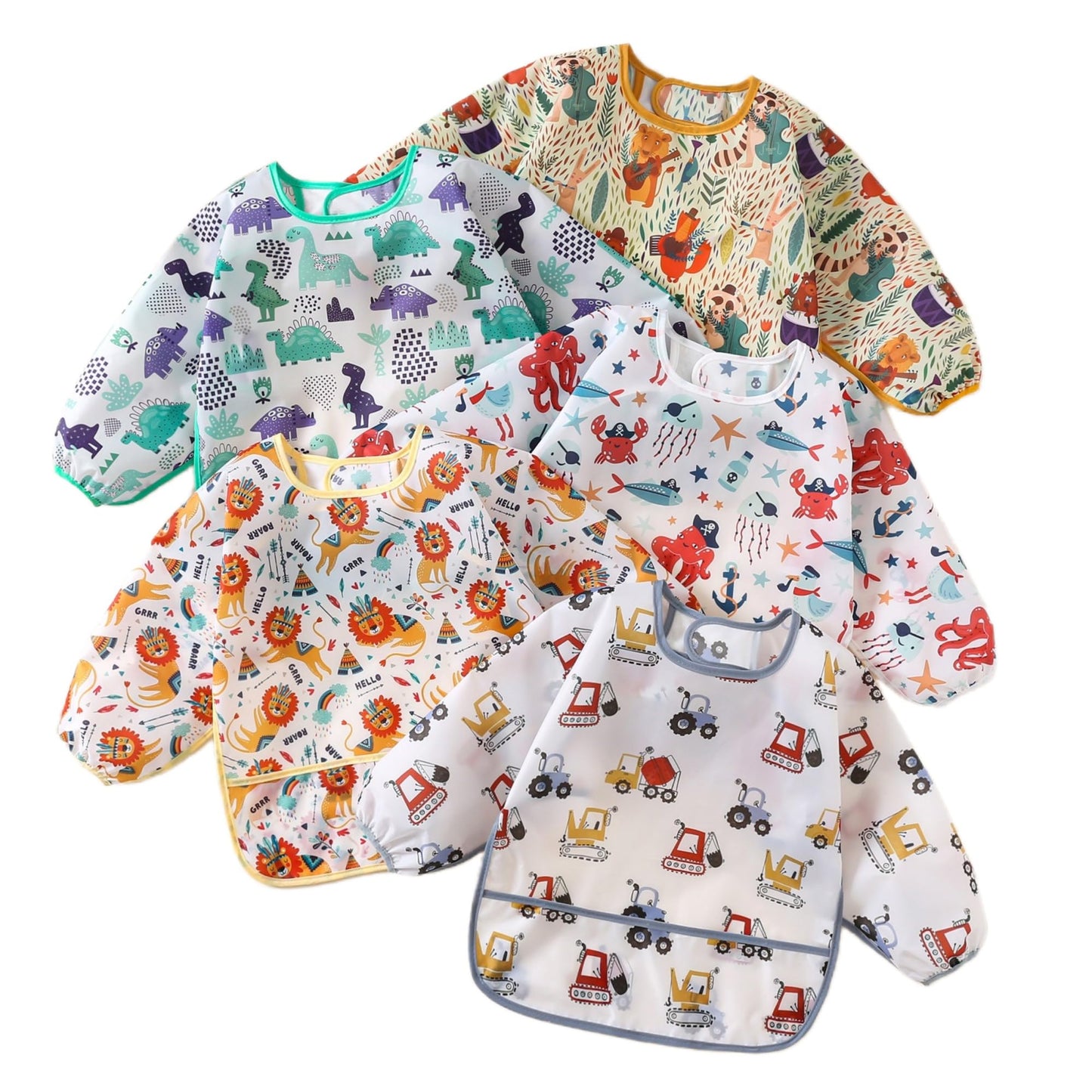Yunguui Baby Bibs with Sleeves, 5 Pack, Washable Full Body Bibs, Sleeved Bibs, Waterproof for 3-30 Months