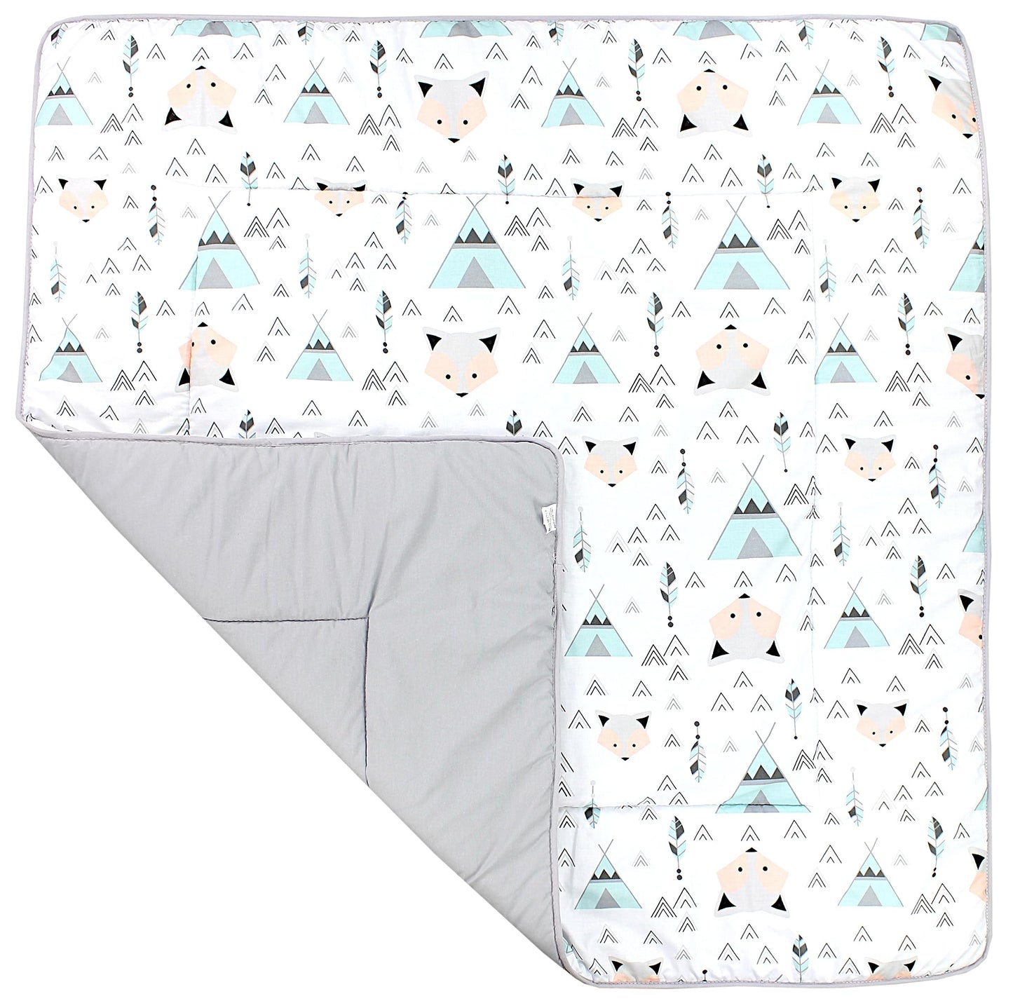 TupTam Krabbeldecke für Baby 120x120 cm - Gepolsterte Spieldecke Baby Baumwolle, XXL, OEKO-TEX, Weich & Hautfreundlich, Farbe: Wald/Beige