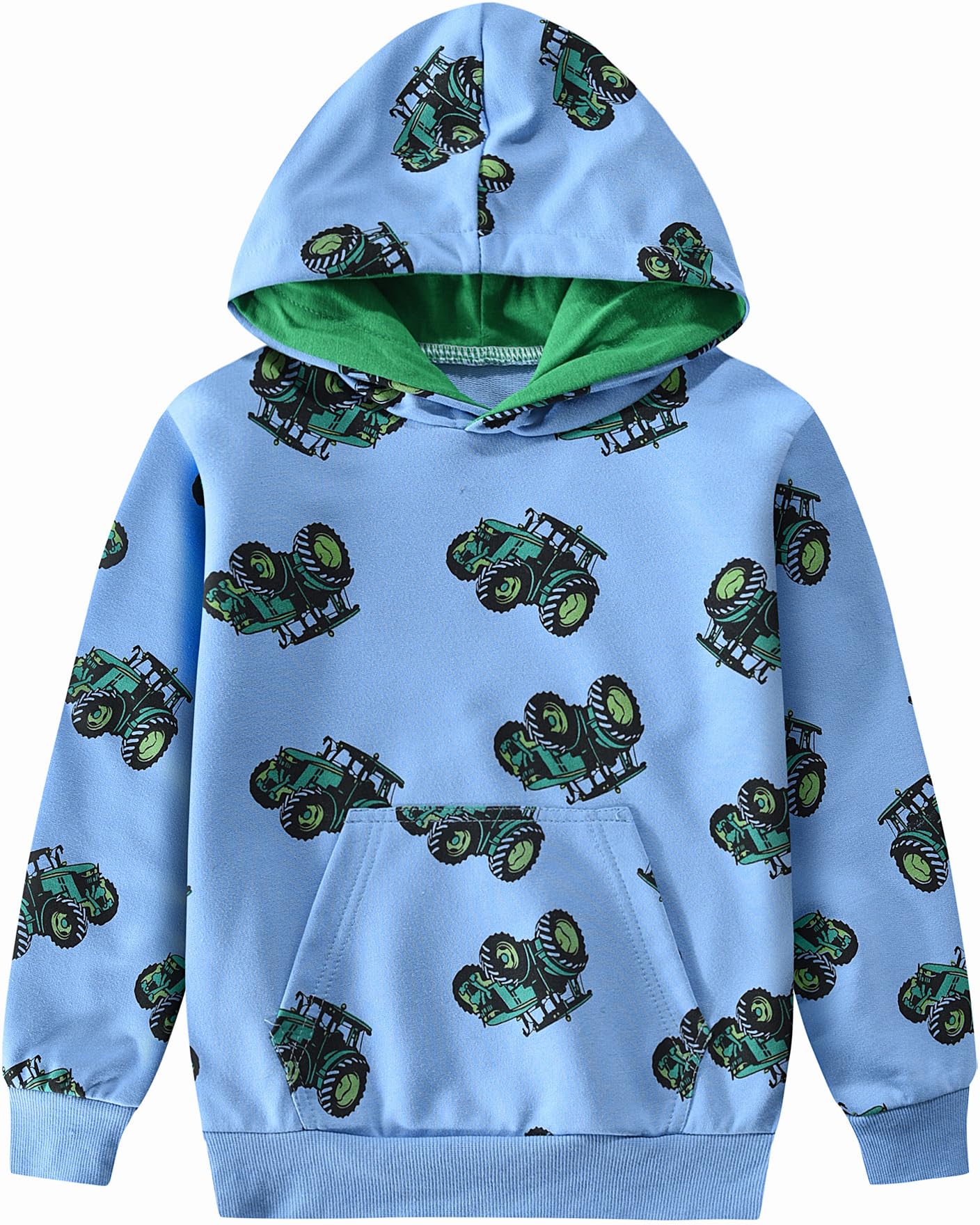 CM-Kid Hoodie Jungen Kapuzenpullover Langarm Bunt Kinder Sweatshirts Traktor Truck Dinosaurier Tops 1-7 Jahre Gr.92-134
