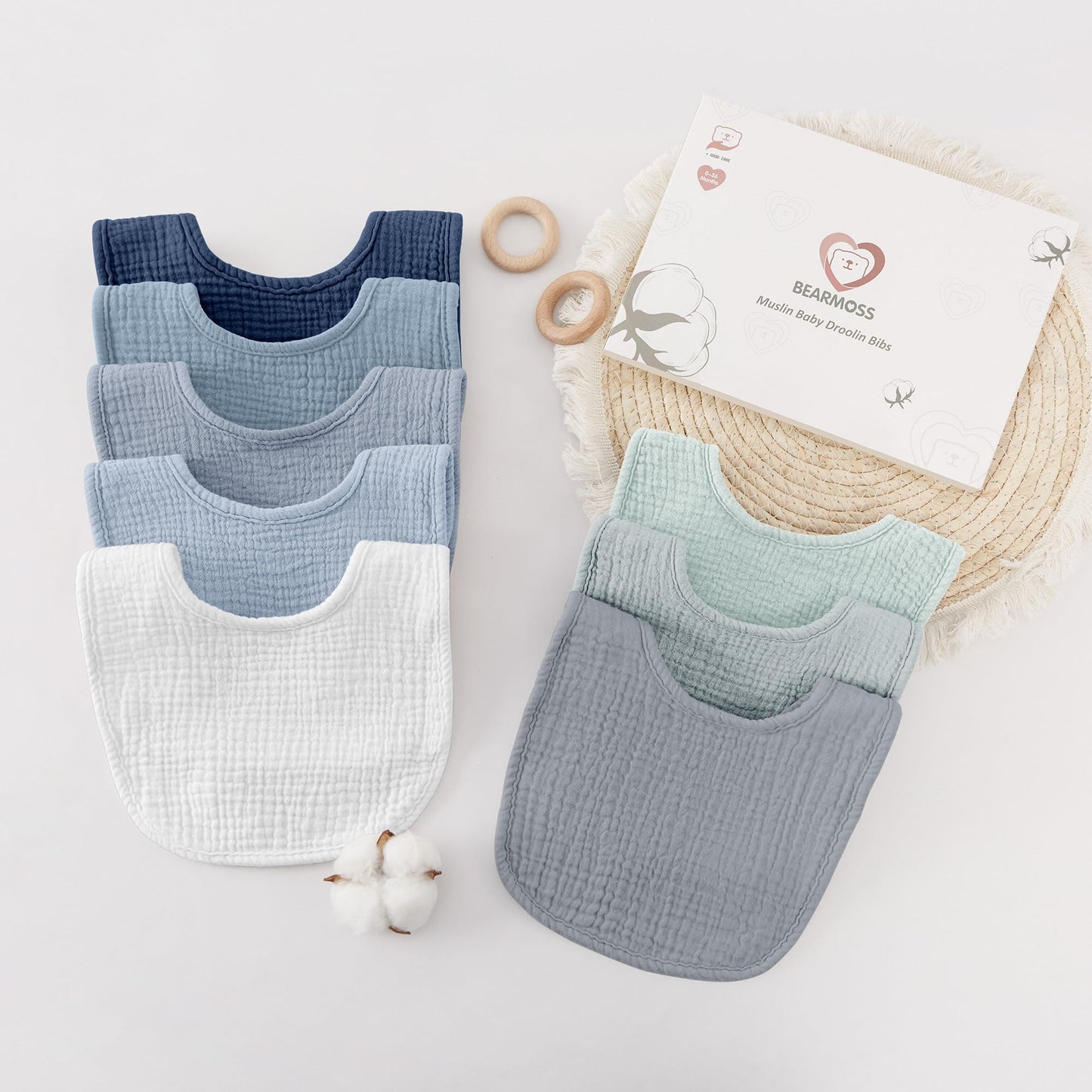 Bearmoss Lätzchen Baby Musselin Sabberlätzchen für Babys, 100% Baumwolle Quadratische Halstuch Baby Verstellbare Babylätzchen Weiche Sabberlätzchen für Junge und Mädchen,8 Stück