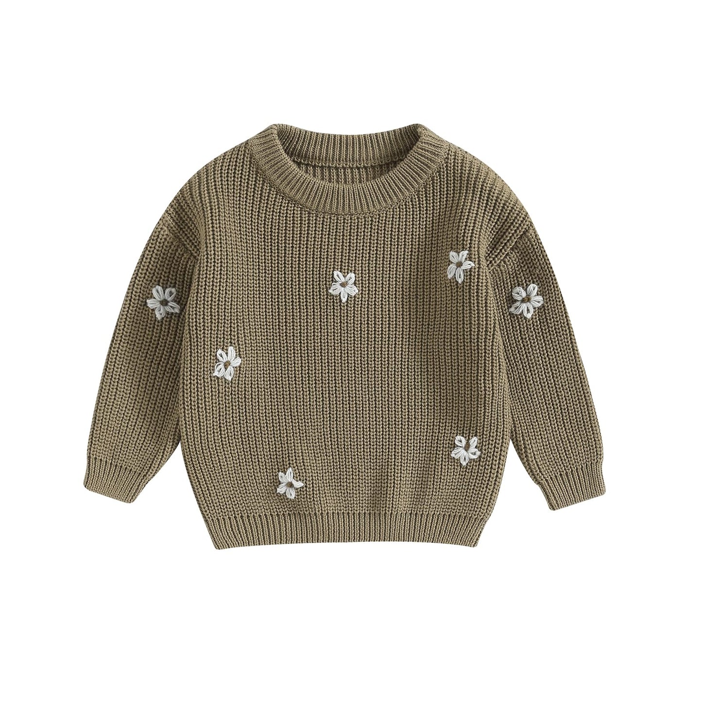 Geagodelia Baby Mädchen Gestrickt Pullover Langarm Rundhalsausschnitt Blume Winter Warm Gerippt Stricken Klobig Top Weich Kleinkind Kleidung Herbst Outwear