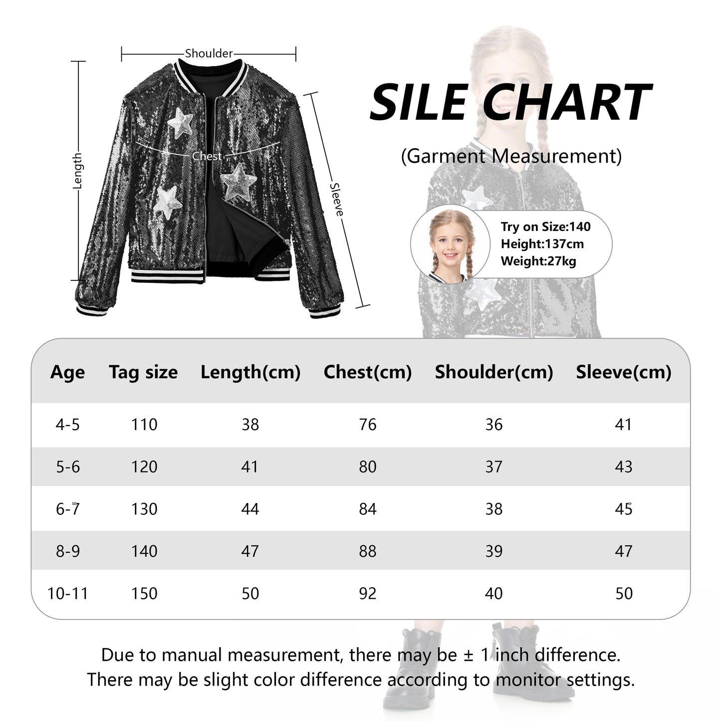 LOLANTA Girls Sequin Bomber Jacket with Pockets Zipper Long Sleeve Glitter Baseball Jackets for Kids 4-13 Years
