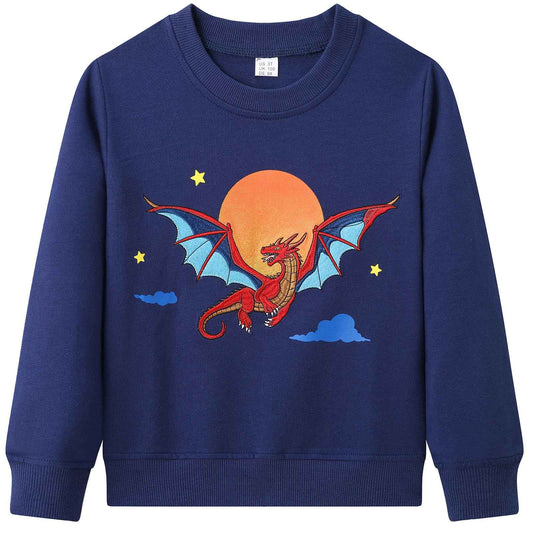 Dinopjs Boys' Jumper, Boys' Warm Sweatshirts, Classic Cartoon Animals, Tractor, Dino, Flying Dragon Knight, Rainbow, Polar Bear Christmas Tree, Cotton Sports Shirts for Children 2-9 Years