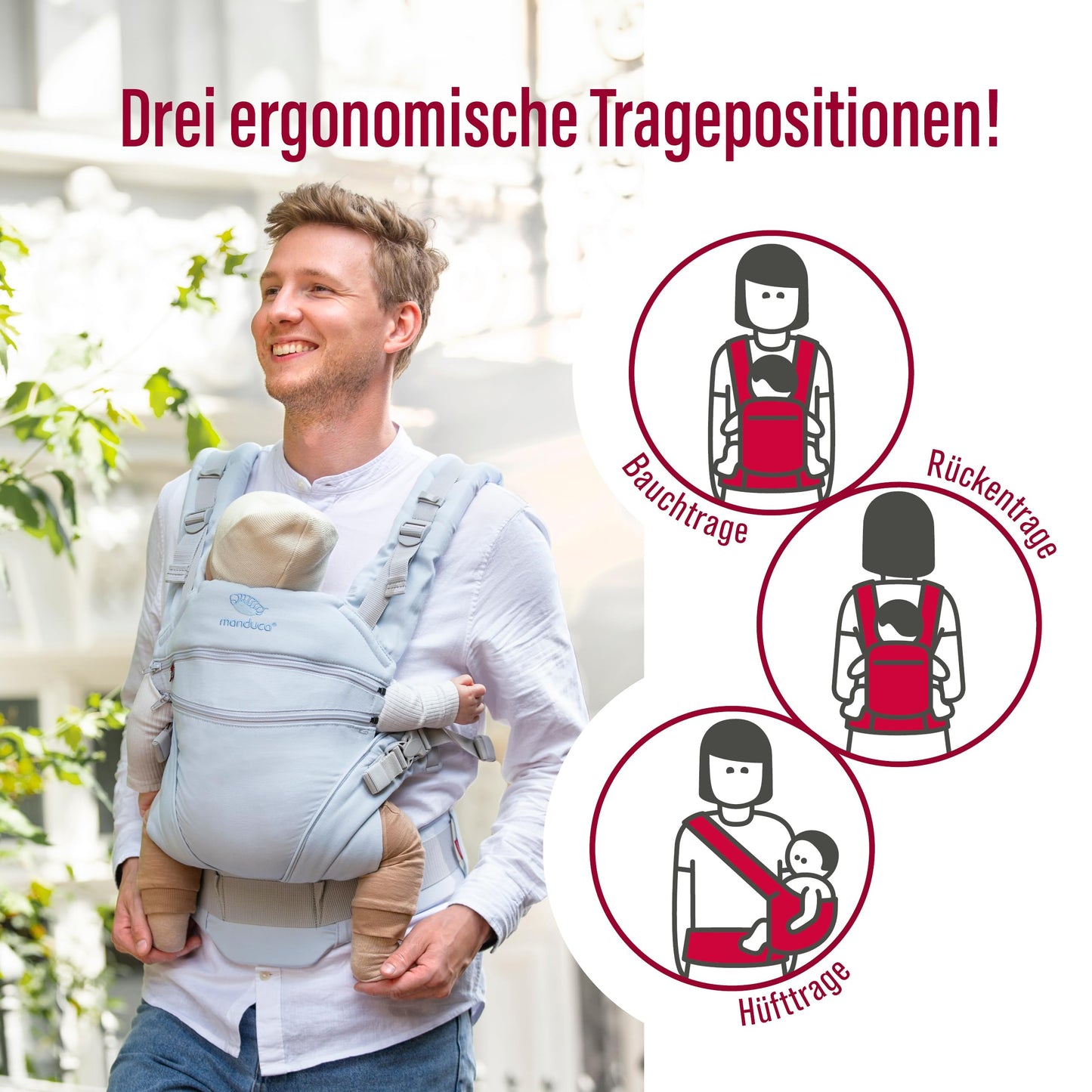 manduca XT Babytrage - Verstellbarer Sitz, der mitwächst - Vom Neugeborenen bis zum Kleinkind - Babytrage aus Bio-Baumwolle mit 3 Tragemöglichkeiten