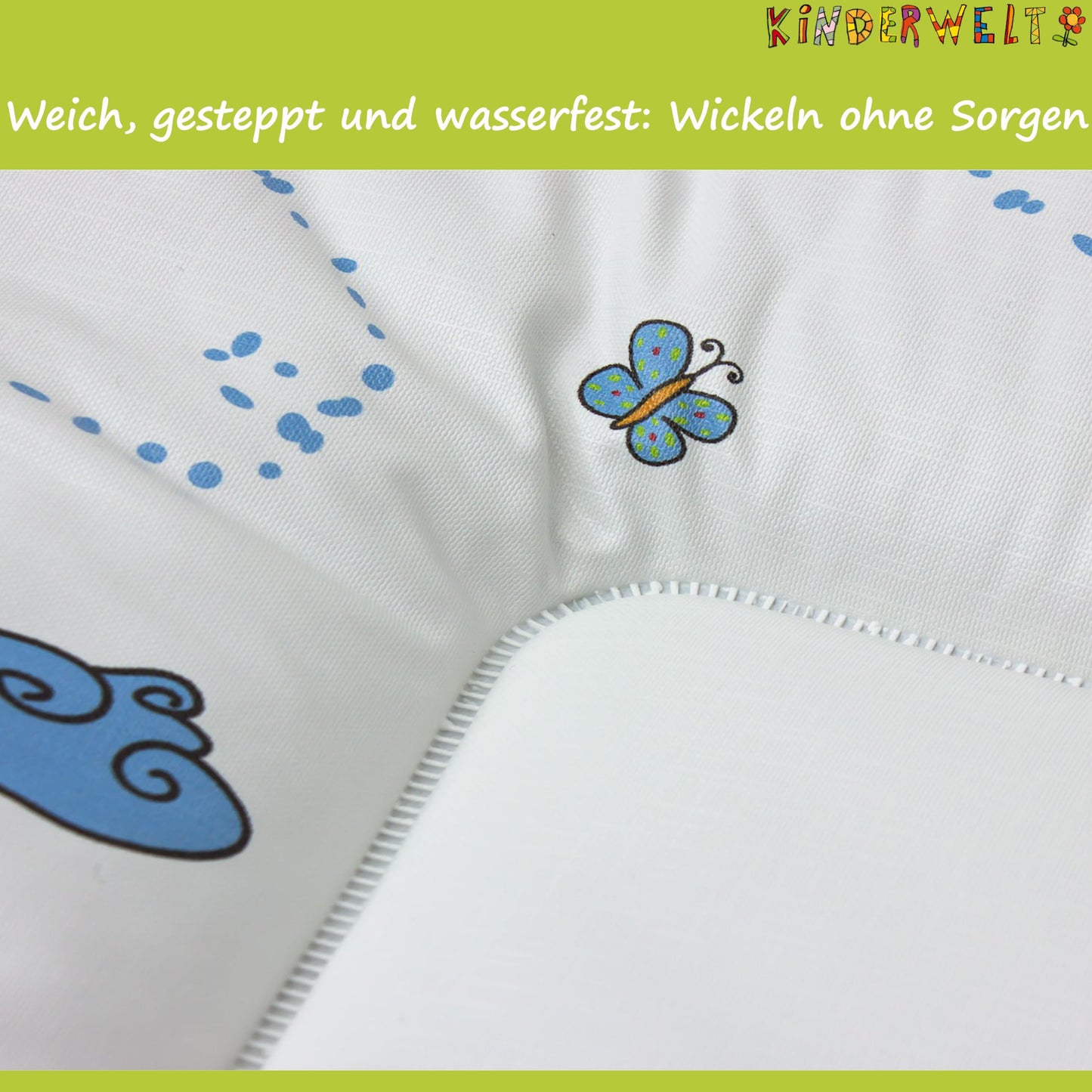 KiNDERWELT Premium Wickelauflage, wasserdichte Wickelunterlage mit Hippo, 50x70 cm, abwaschbare Wickeltischauflage in Weiß, leicht zu tragen, erhöhter Liegekomfort