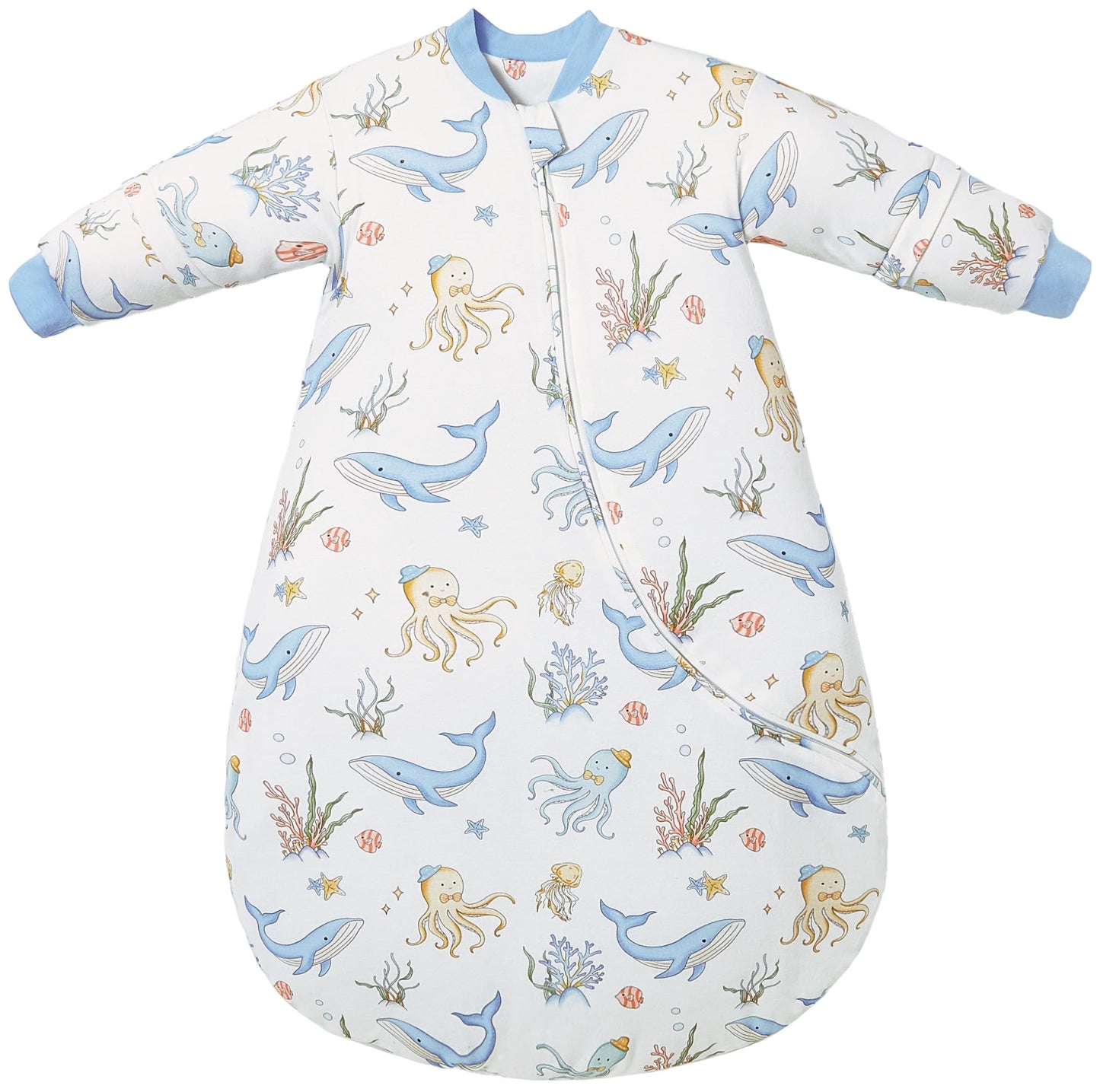 Chilsuessy Baby Sleeping Bag Winter with Removable Long Sleeve Organic Cotton Baby Sleeping Bag Small Children All-Year Sleeping Bag Pyjamas for Boys and Girls, Crown/2.5 Tog, 75-90 cm