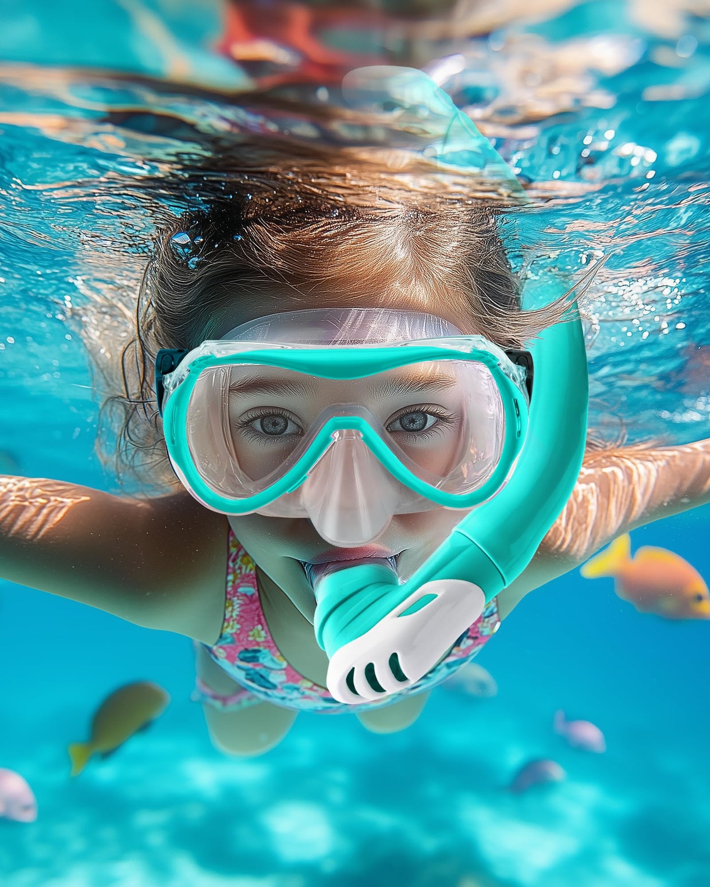 OutdoorMaster Marlin Children's Snorkel Set, Adjustable Strap, Dry Top Diving Mask, Anti-Fog Snorkel Mask, Children's Swimming Goggles for Boys and Girls, Age 4-14