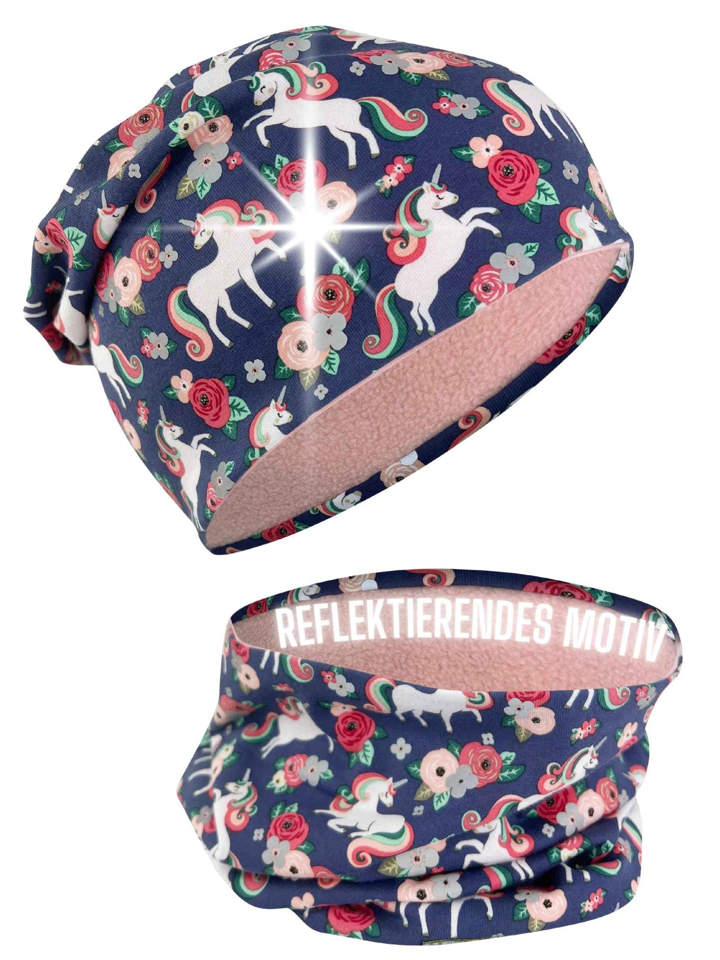 Heckbo 360° Reflector Children's Hat & Loop Scarf Set, Many Designs, 2–8 Years, 95% Cotton, Soft & Easy-Care Stretch Material, for Boys, Girls, Beanie for Spring, Summer, Autumn, Winter