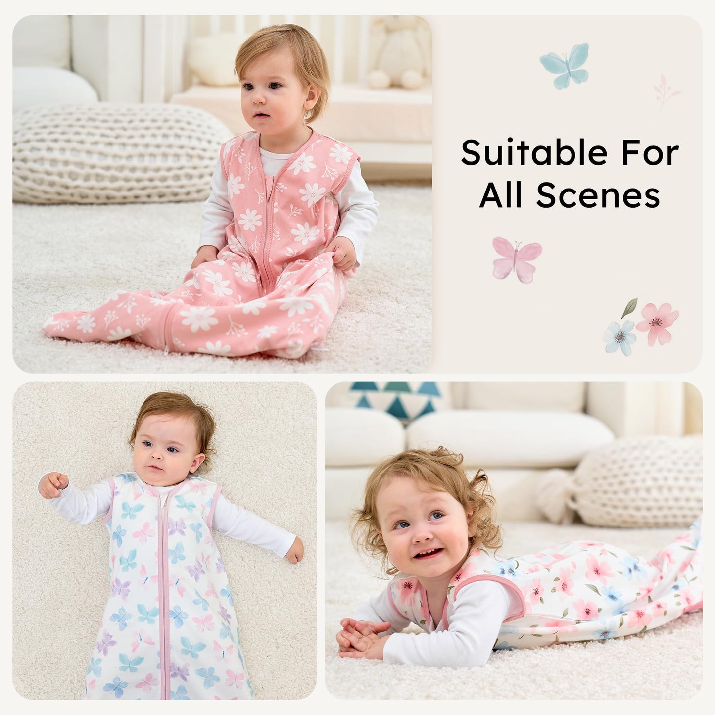 FIEMOL Baby Sleeping Bag 2.5 Tog 0-6 Months, Winter Cotton Newborn Baby Sleeping Bag, Wearable Blanket for Infants and Toddlers, 2-Way Zip Sleeping Bag, 67 cm, Rainbow