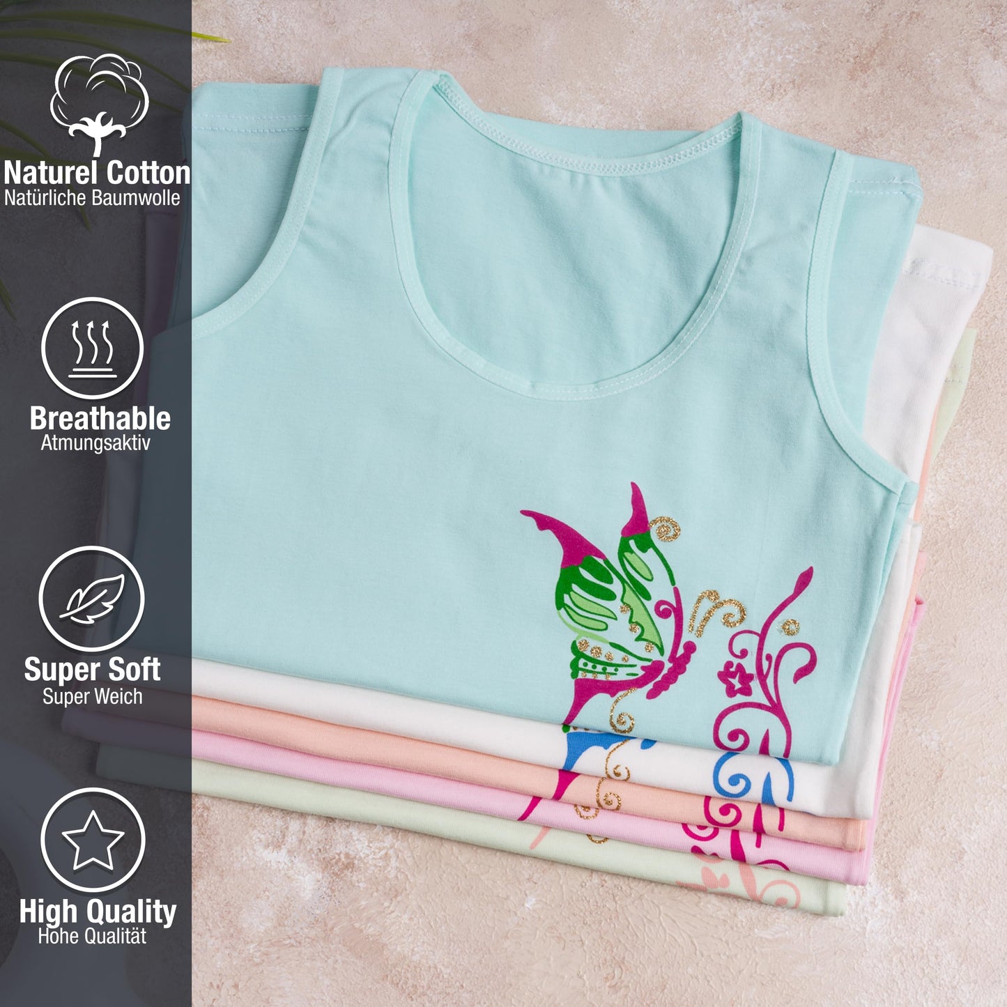 LOREZA ® 5 girls' cotton undershirts tank tops - sizes 92-170