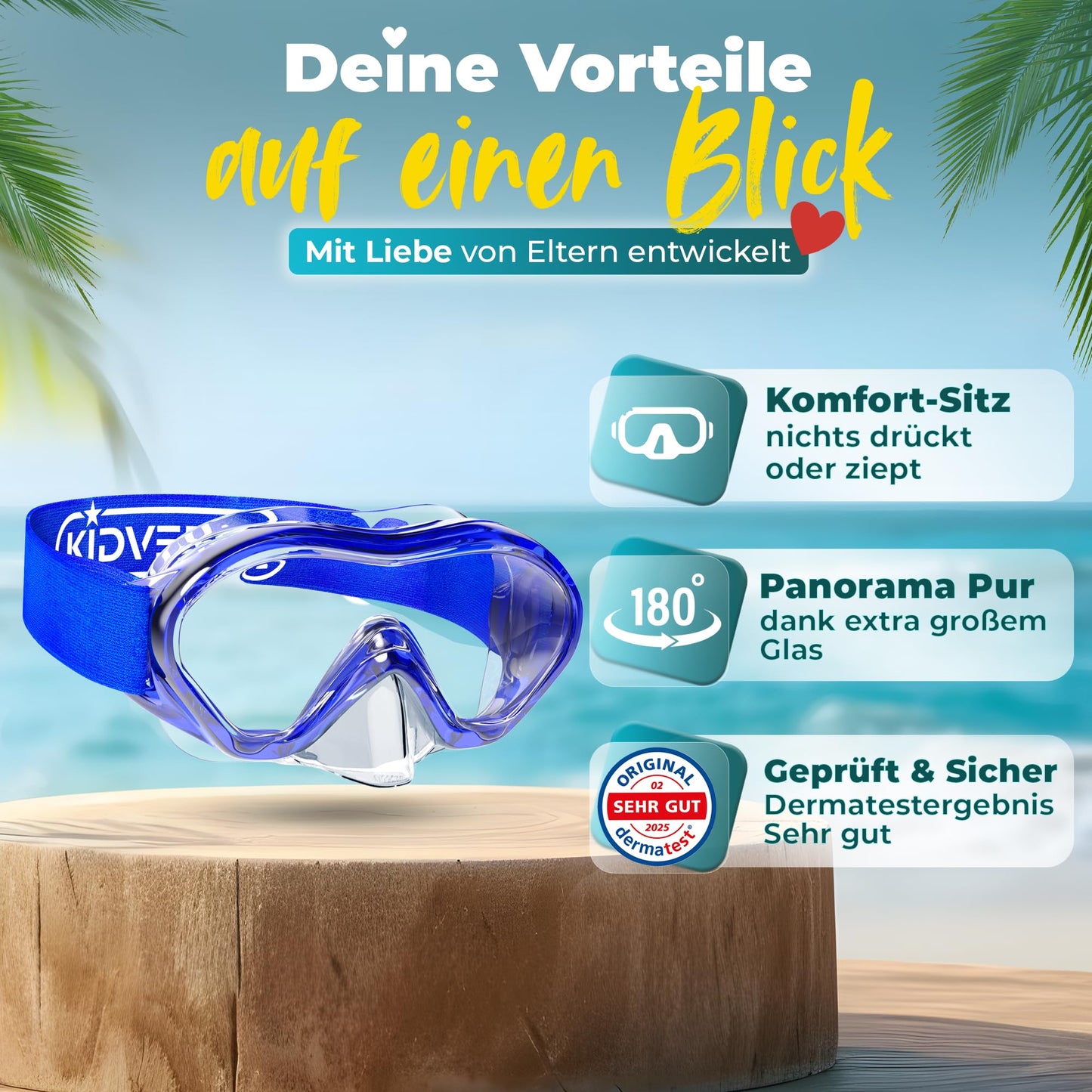 KIDVERSE Schnorchelset Kinder - Taucherbrille mit Schnorchel - Panorama Taucherbrille mit Nase - Kindertaucherbrille Alternative Schnorchelmaske