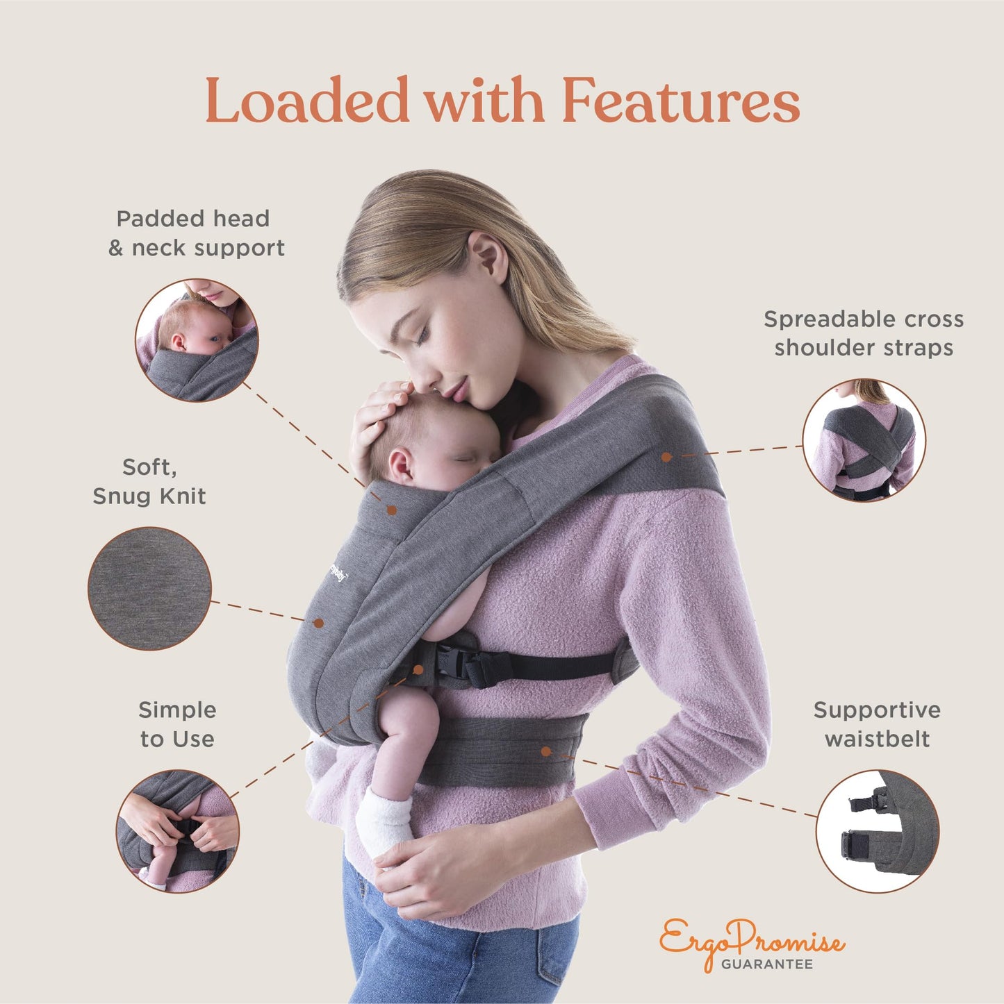 Ergobaby Embrace Babytrage für Neugeborene 3,2-11,3 kg, Oxford Blue