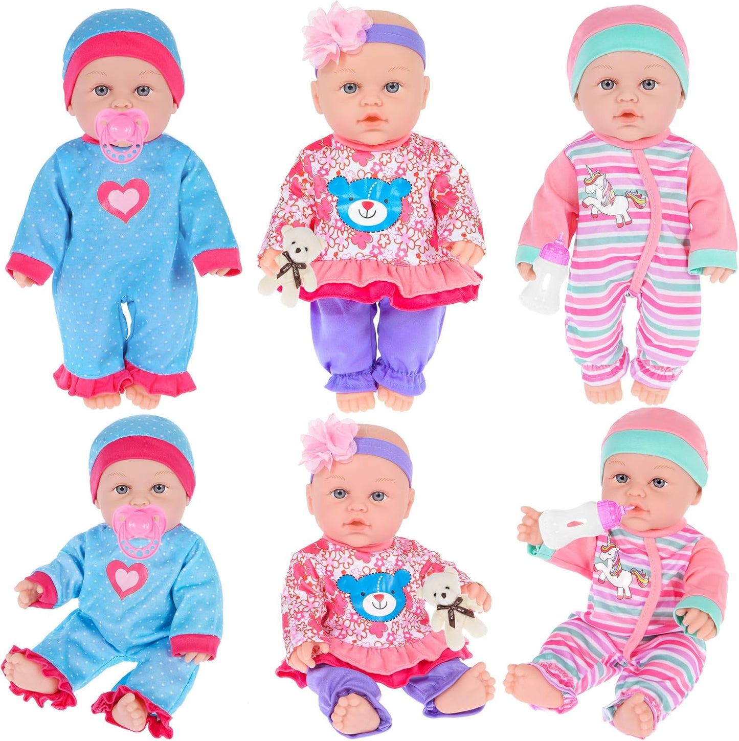 30cm / 12 Zoll Baby Puppe mit Backbag, DREI Kleidung Set, Brustwarze, Futterflasche und EIN Spielzeugbär (inklusive Puppe)