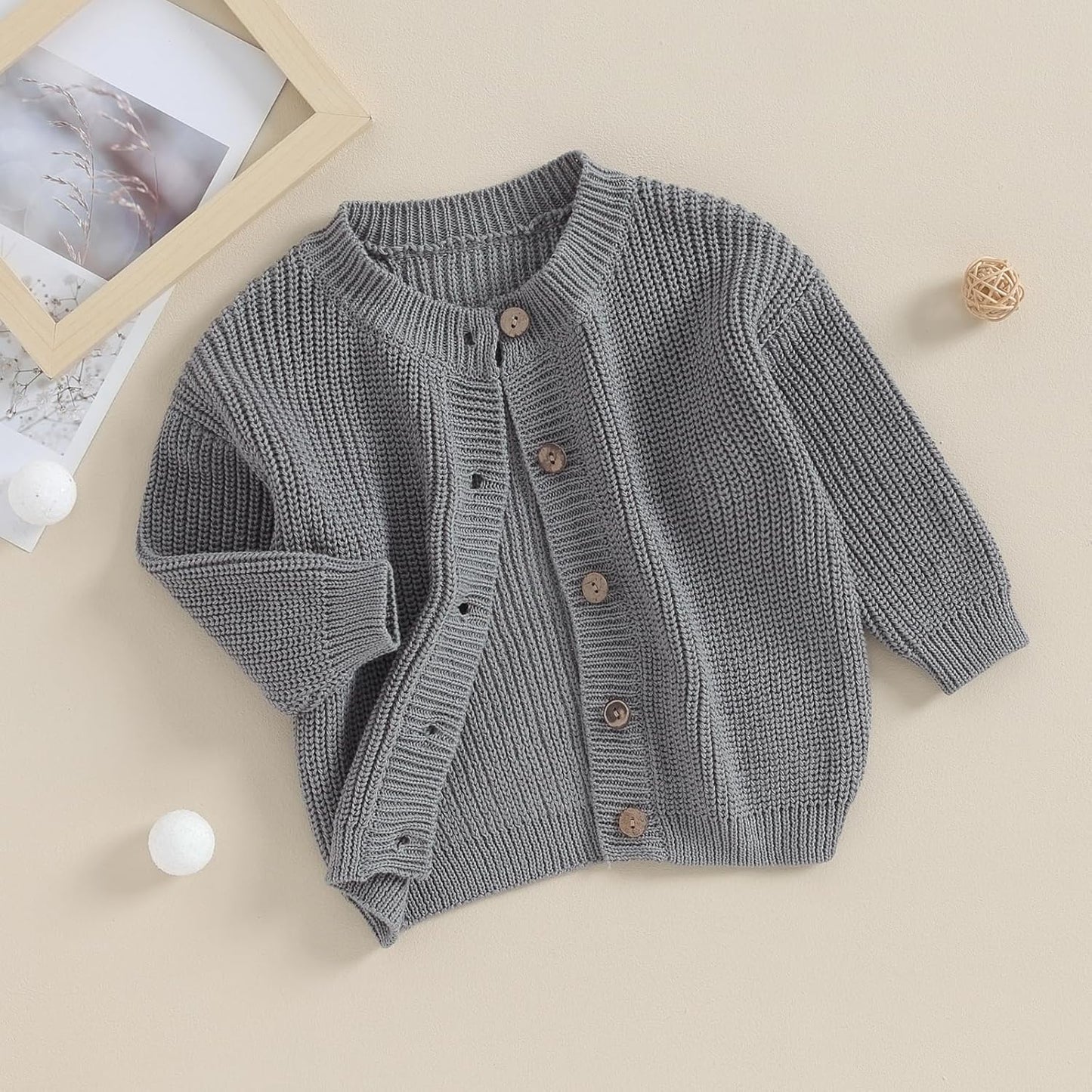 FOMOYUU Strickjacke für Kleinkinder und Neugeborene, Mädchen, langärmelig, Knopfleiste, Sweatshirt, Jacke, Herbst-Outfits