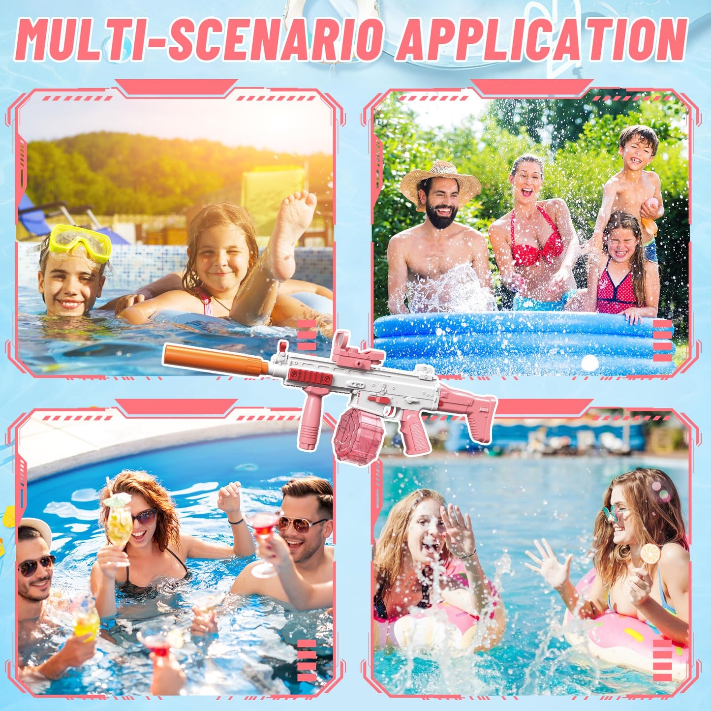 Elektrische Wasserpistole Sehr Stark Wassermaschinenpistole mit Wiederaufladbare Batterie Squirt Gun Wasser Spielzeug bis zu 20ft,Outdoor Water Gun Schießspiel für Erwachsene and Kinder (Blau)