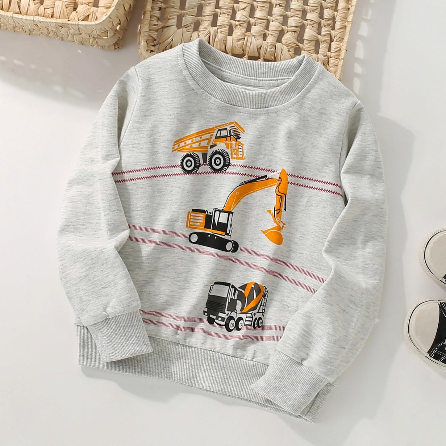Pilipulu Sweatshirt Boys Kids Pullover Boys Cotton Long Sleeve Shirt Kids Dinosaur Digger Warm Tops 2-7 Years Size 92 98 104 110 116 122