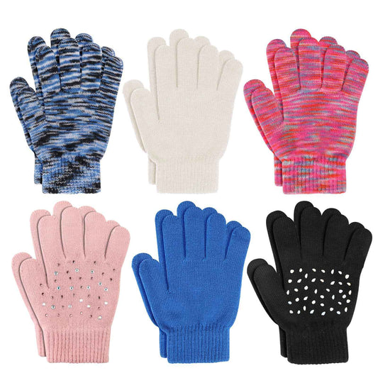 TAGVO 6 Pairs of Winter Magic Gloves, Children's Stretchy Warm Magic Gloves & Mittens Boys or Girls, Knitted Gloves, Unisex Knitted Full Finger Mittens for 5-13 Years