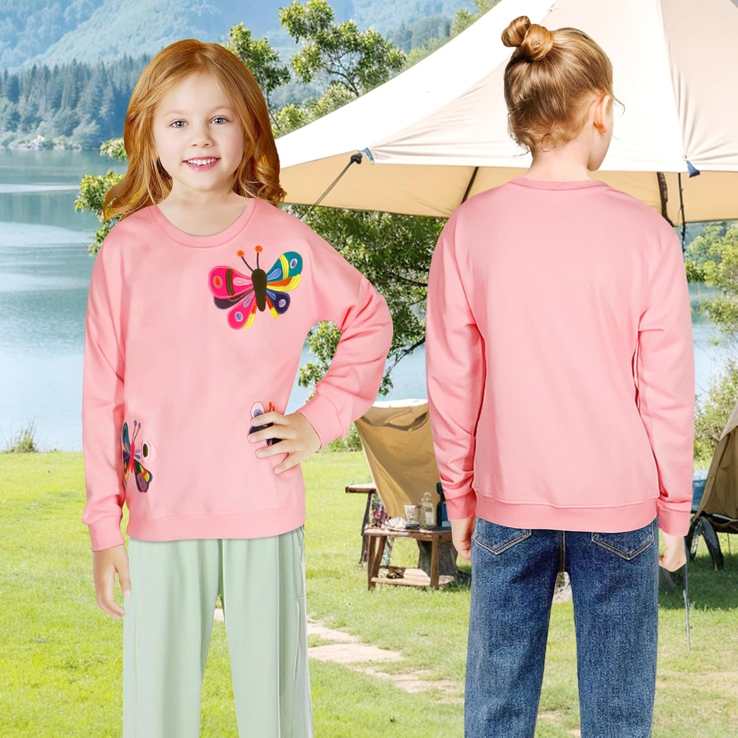 JinBei Sweatshirt für Mädchen Kinder Pullover Baumwolle Top Casual Jumper Kleinkind Langarmshirt Warme Kleidung, Alter 2-7 Jahre alt, Gr.92-122