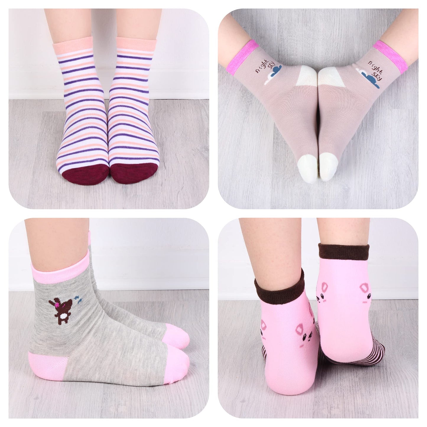 L&K-II 10/12 Paar Kinder Mädchen Socken aus Baumwolle Kleinkind niedliche Muster Kids Sneakersocken bunt 2808VA