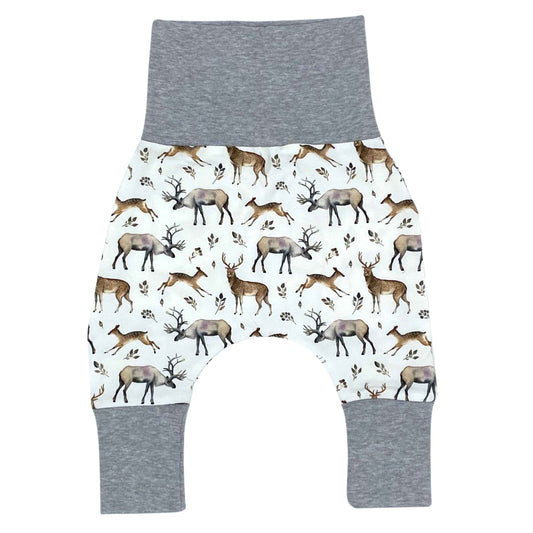 Baby Baggy Trousers, Handmade Cotton Jersey Grow Trousers, Sizes 50-74, 68-86, 92-104, Wide Waistband (Wild Life, 50-74)