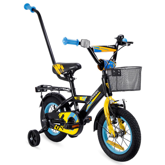 MIRAVO Kinderfahrrad Fahrrad Kinder Ab 2 Bis 8 Jahre Mit Stützrädern Schubstange V-Brake Bremsen Rückstrahl Aufkleber 12 16 20 Zoll Radgröße Korb Für Junge Spark - Meloni2