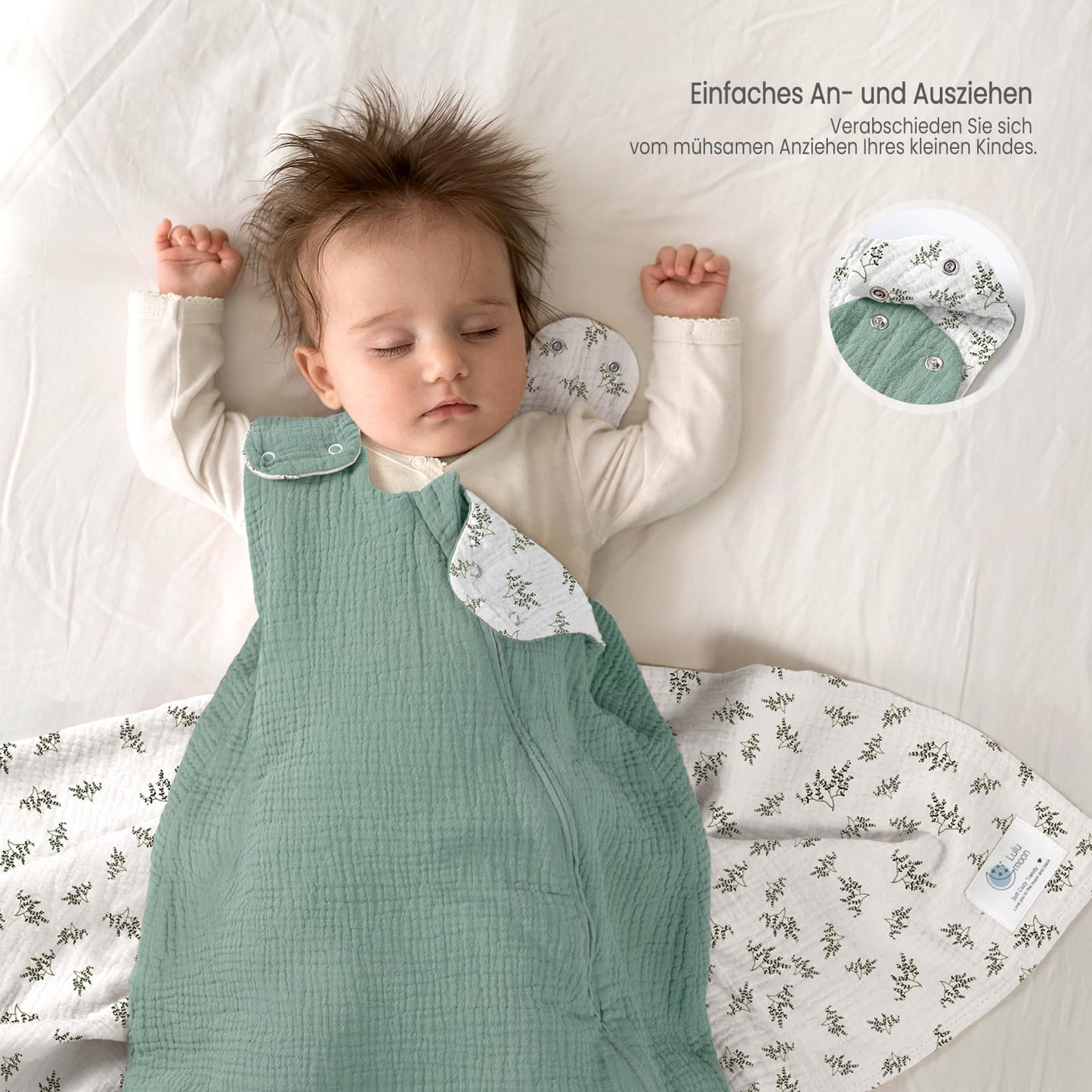 lulumoon Baby Sleeping Bag for 3-9 Months: Muslin Sleeping Bag Baby for Boys and Girls - Cotton Baby Sleeping Bag for 70 cm All-Year Children's Room