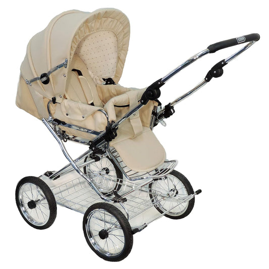 EICHHORN stroller Retro buggy sports buggy with leather strap frame and slider height adjustment, changeable viewing direction, fabric beige (ECCO wheel)