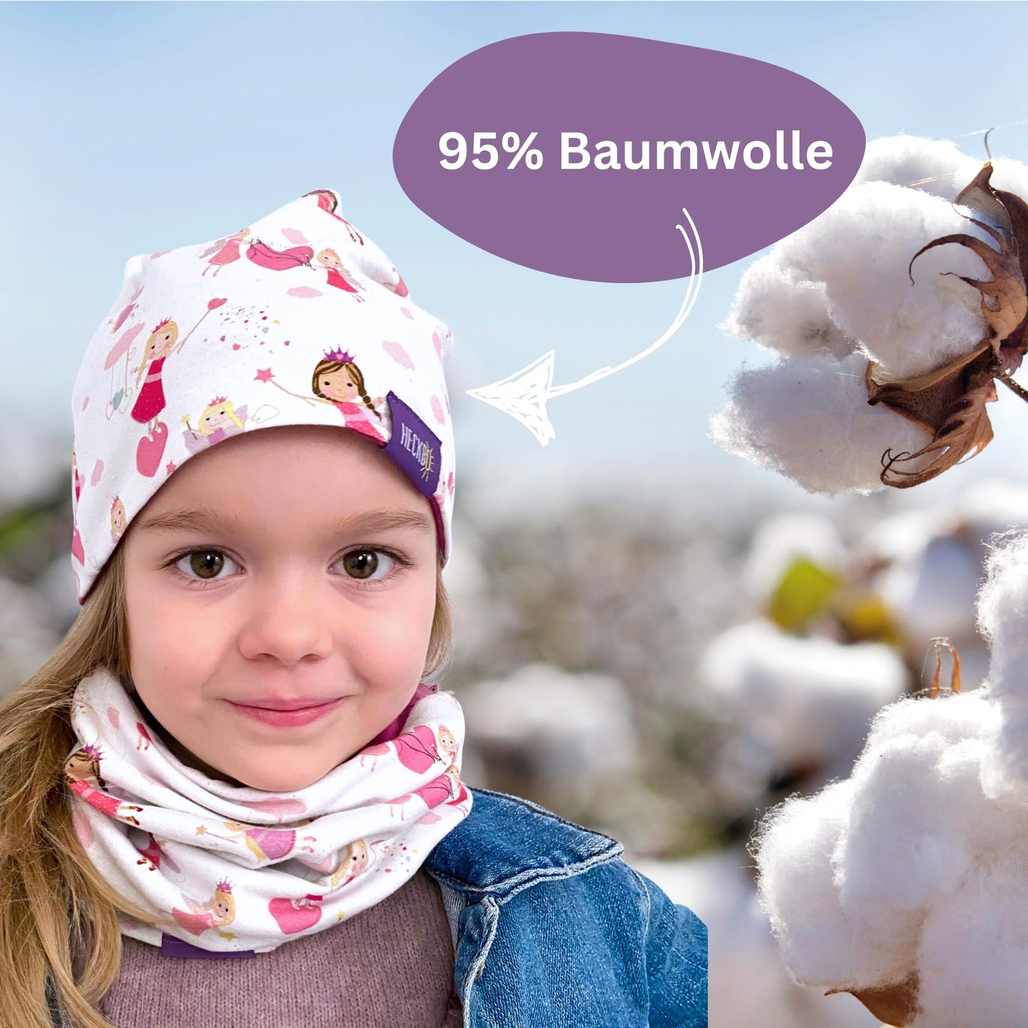 HECKBO Children's Beanie Hat & Scarf, Tube Scarf Set, for Girls and Boys, 95% Cotton, Autumn, Spring, Winter