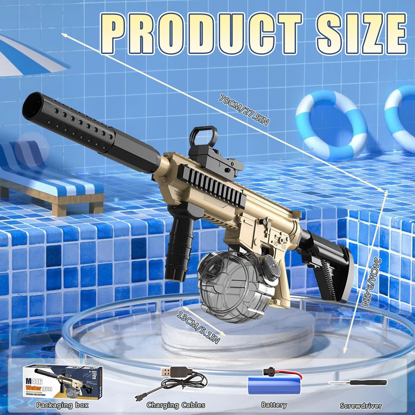 Elektrische Wasserpistole Sehr Stark Wassermaschinenpistole mit Wiederaufladbare Batterie Squirt Gun Wasser Spielzeug bis zu 20ft,Outdoor Water Gun Schießspiel für Erwachsene and Kinder (Blau)