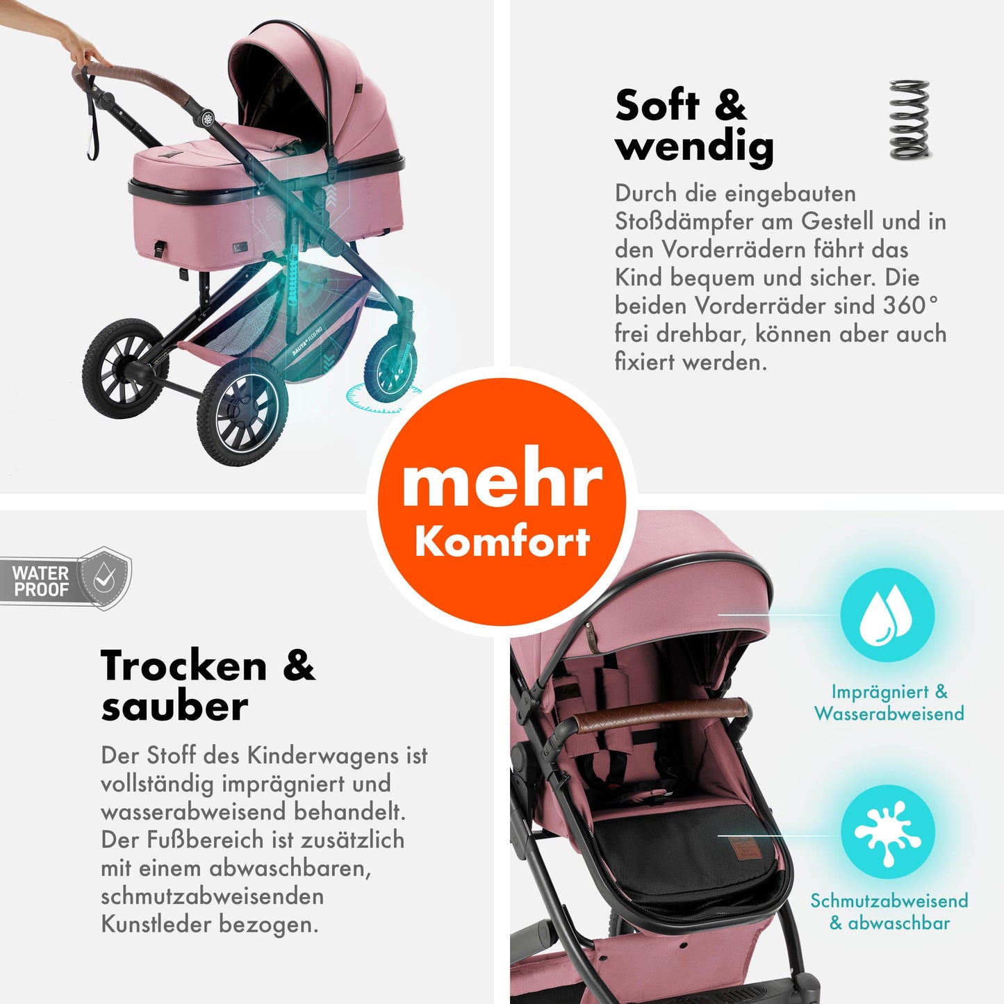 Daliya® FLEXI-PRO M 2in1 Kombikinderwagen & Buggy – XXL-Set, Reise-Kinderwagen mit Einhand-Abnahme, Wetterschutz, Sportsitz, Wickeltasche, Spieltisch, Regenschutz, dicke Matratze (Olivgrün)