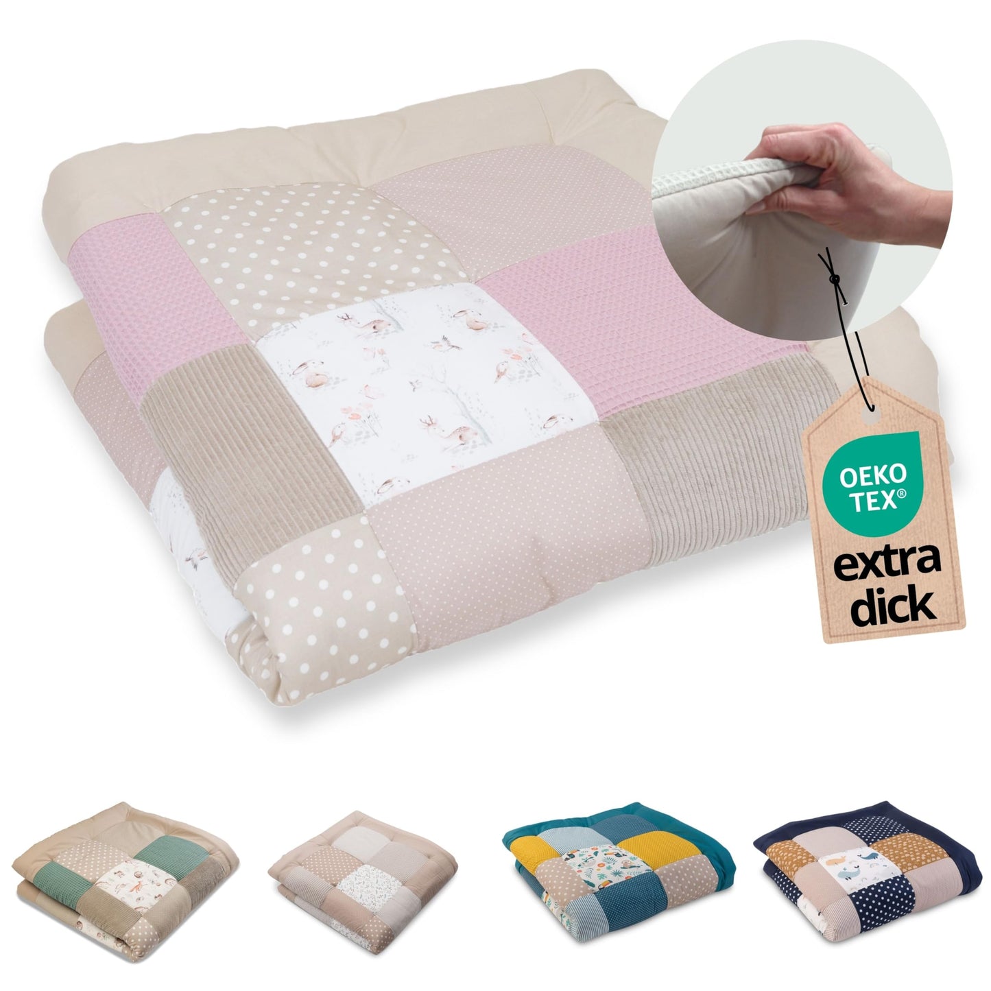 ULLENBOOM Krabbeldecke für Baby 100x100 cm, 100% OEKO-TEX Materialien, Made in EU, Dick & weich gepolstert, Sandblume - ideal als Babydecke, Laufgittereinlage & Spieldecke Baby - Meloni2